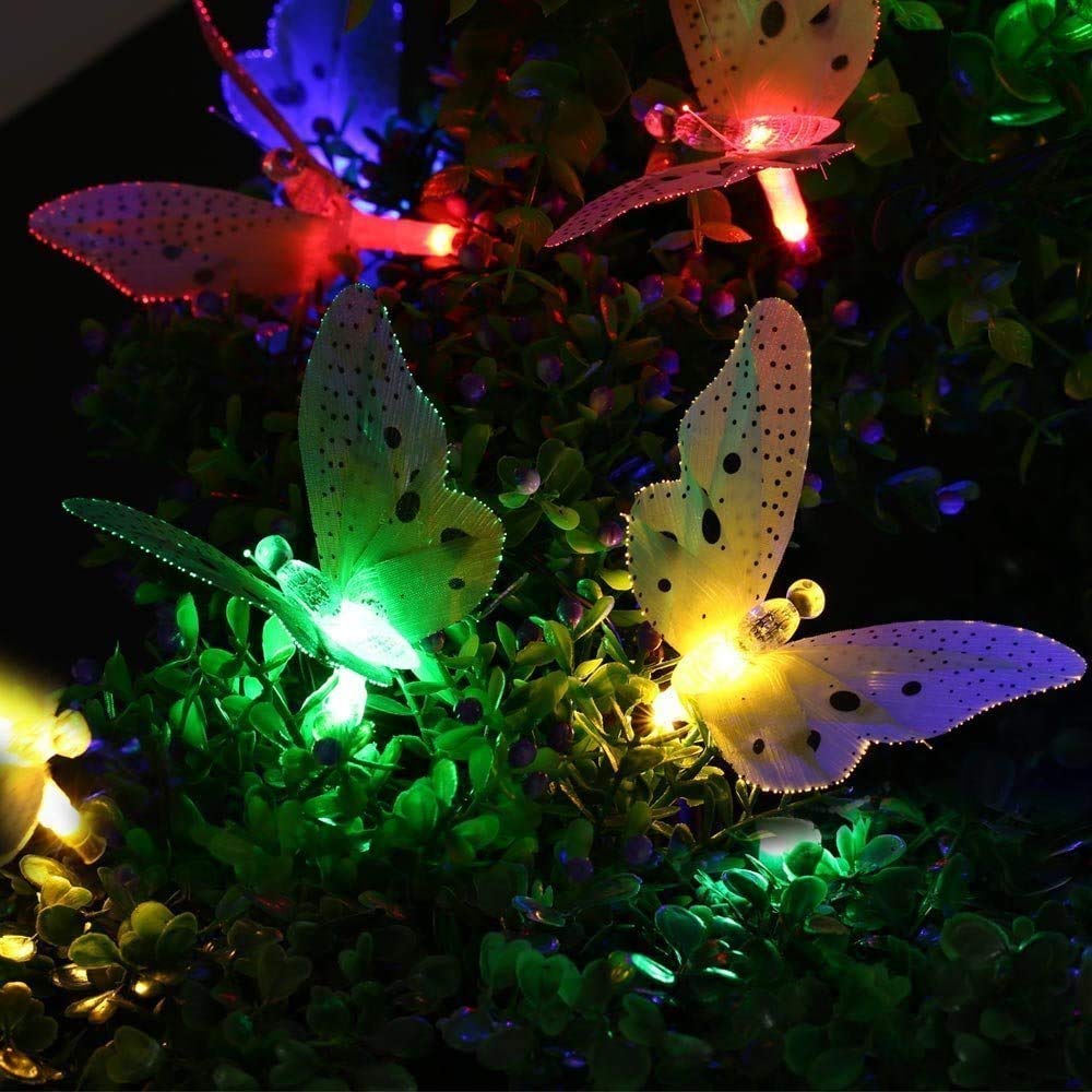 Berocia Butterfly Solar String Lights Outdoor, 12 Led Waterpoof Led Solar Butterfly Lights Outdoor Indoor For Bedroom