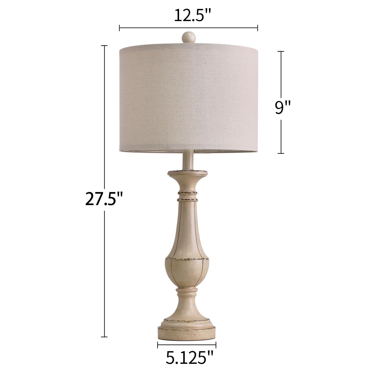 Pokat 27.5" Farmhouse Table Lamp For Living Room, Mid Century Tall Table Lamp For Bedroom, Bedside Lamps For Night Stands, Wood Bedroom Lamp For End Table, Traditional Lamp, Distressed Washed White