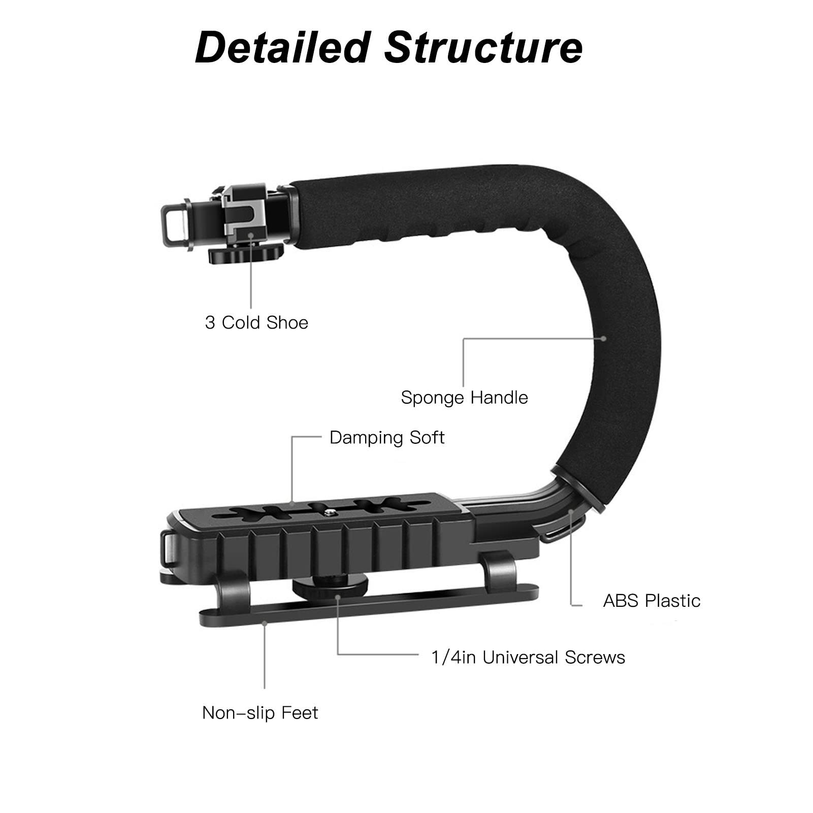 Agatige Handheld Stabilizer, U C Shape Video Action Stabilizing Handle Grip Abs Sponge Black Handheld Photography Accoessory For Micro Movies
