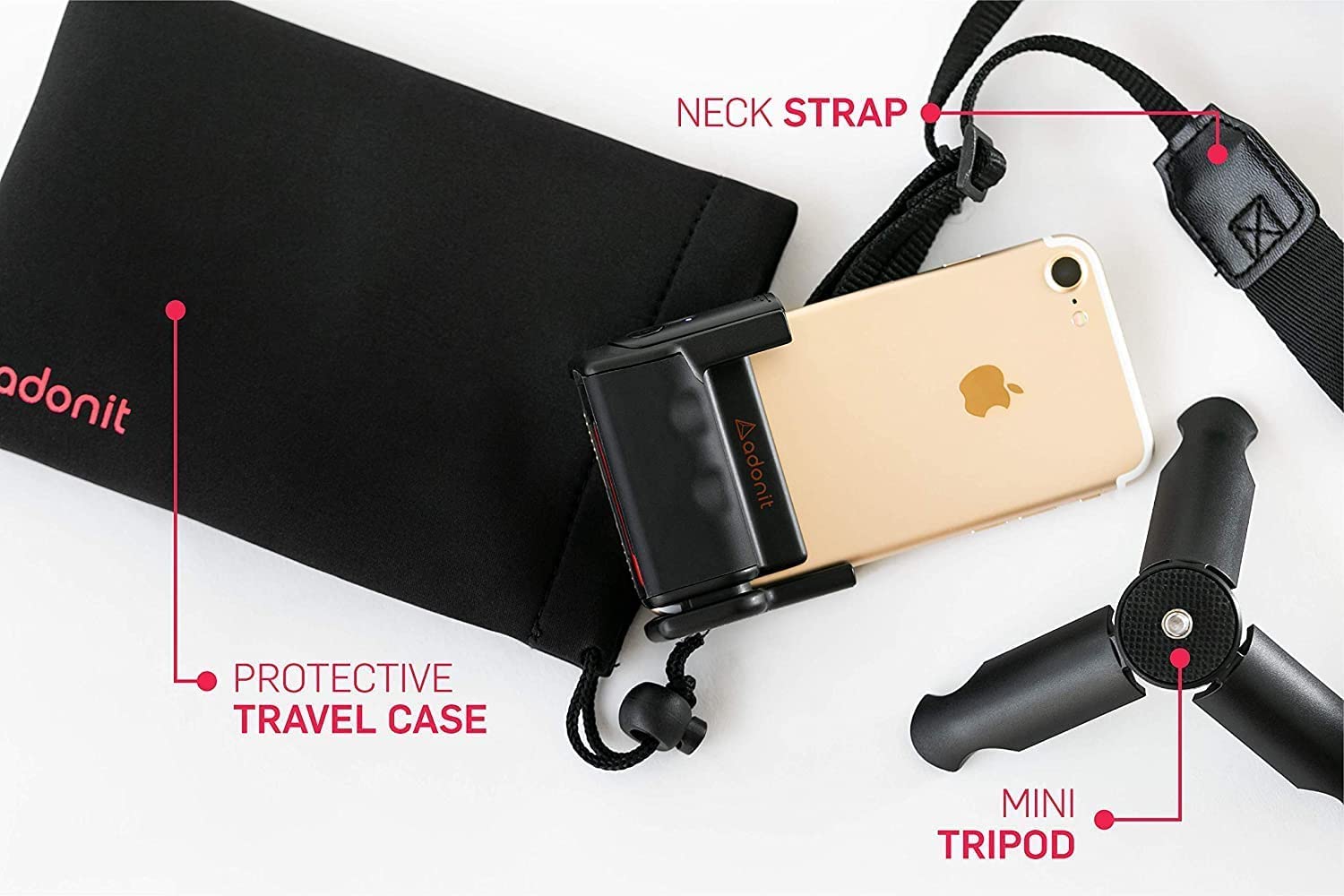 Adonit Photogrip (Black) Shutter Remote Bluetooth Selfies Included Tripod, Travel Case, Mini Stylus. Smartphone Handgrip Camera Stable Shots For Iphone, Android, Samsung, Lg, Google Pixel, Htc