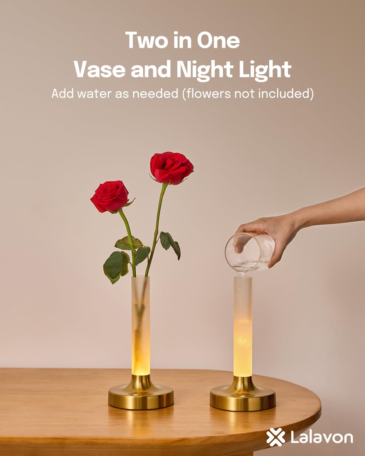 Lalavon Gold Flower Table Lamp, Rechargeable Cordless Touch Lamp With 3 Light Modes, Small Battery Operated Vase Lamp (Flower Not Included)