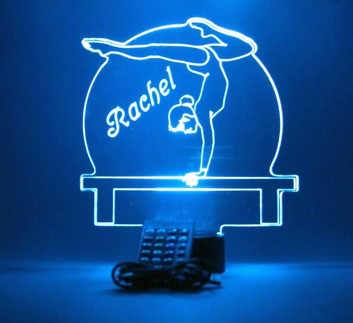 Mirror Mania Gymnast On Beam Night Light Up Lamp Led Personalized Name Engraved Gymnastics Athlete Gymnasts Tumbler Desk Table Lamp, Sport Gymnastics - It'S Wow, With Remote, 16 Color Options, Great