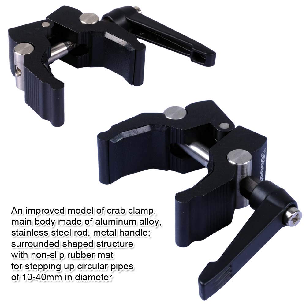 Ishoot Improved Versatile All-Metal Crab Clamp Magic Hand Pliers With 1/4" & 3/8" Screw Hole, Used For Photography Camera Tripod Studio Flash Light Stand Boom Round Tube Circular Pipe Of Dia-10-40Mm