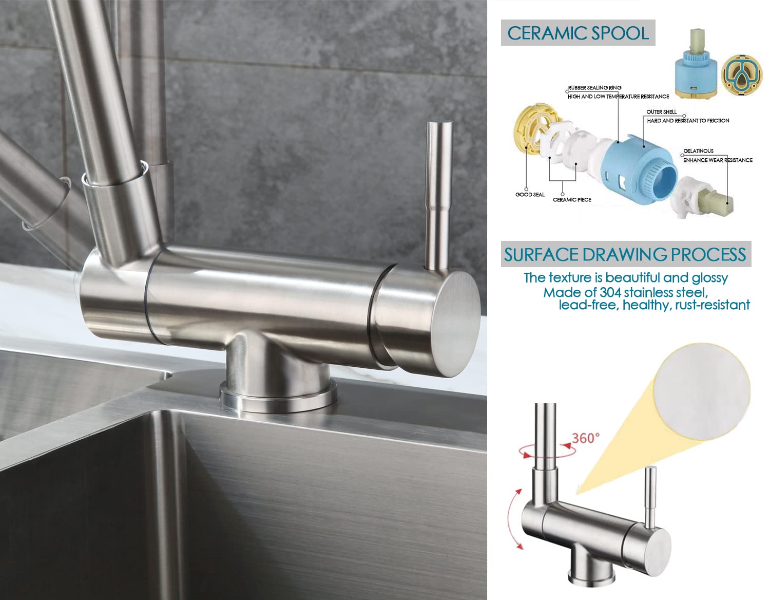 Tifilojia Foldable Rv Kitchen Faucet, Folding Sink Faucet, Kitchen Faucets,Inner Window Sink Kitchen Faucetfolding Tap (Stainless Steel Color)