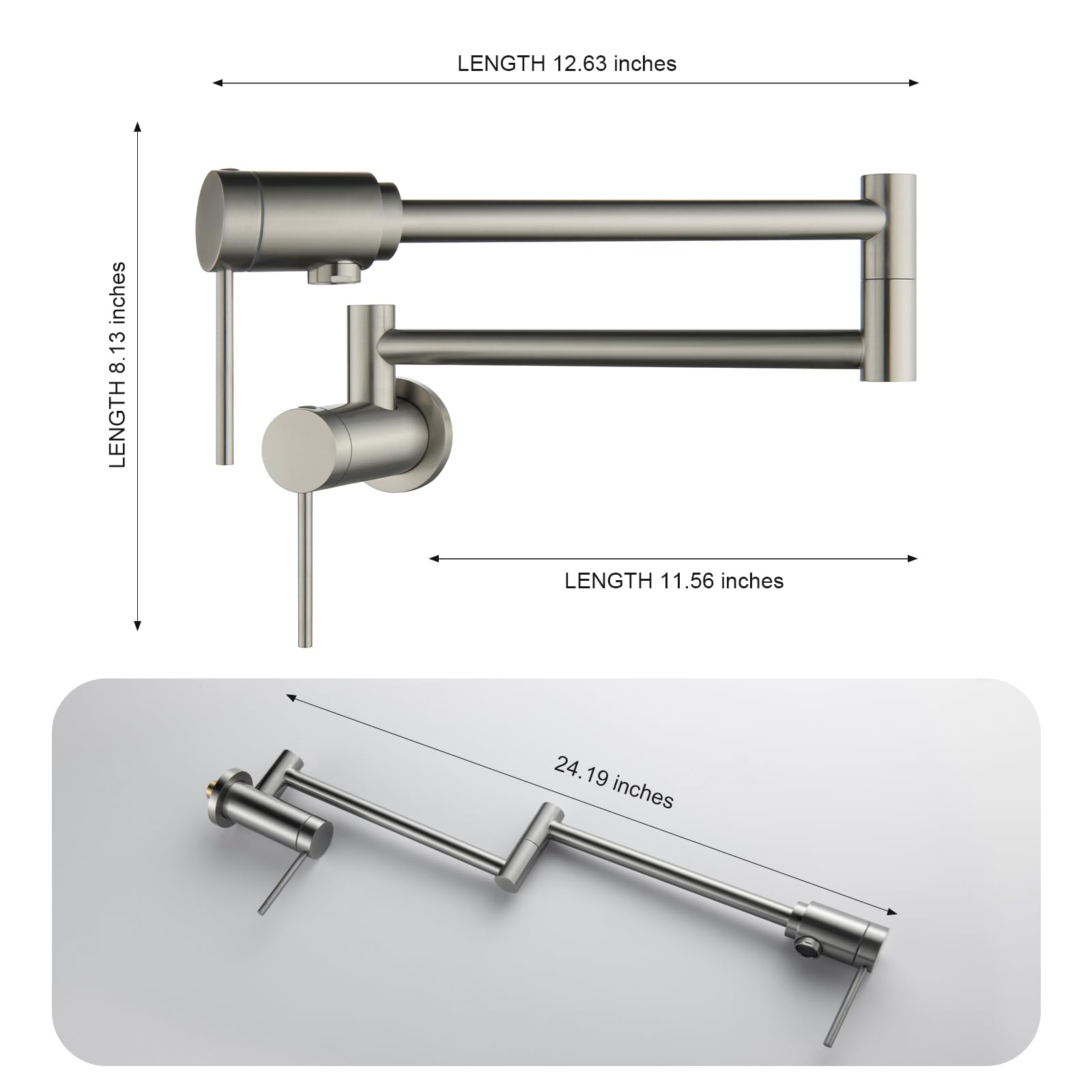 Mr. Faucet Wall Mount Kitchen Pot Filler Faucet 360° Swivel Folding Swing Arm Built-In Bearing Joint Technology, For Kitchen Stove, Coffee Station, Bar Filler&Water Station(Brushed Nickel)