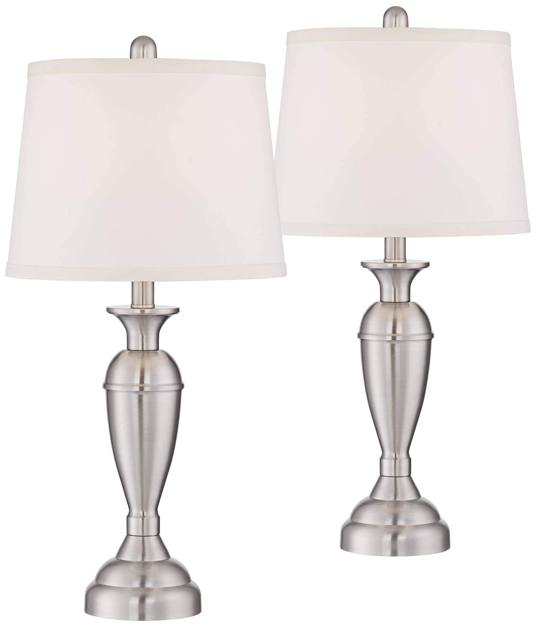 Regency Hill Blair Traditional Table Lamps 25" Tall Set Of 2 Brushed Nickel Silver Metal Candlestick White Drum Shade For Bedroom Living Room House Home Bedside Nightstand Office Entryway