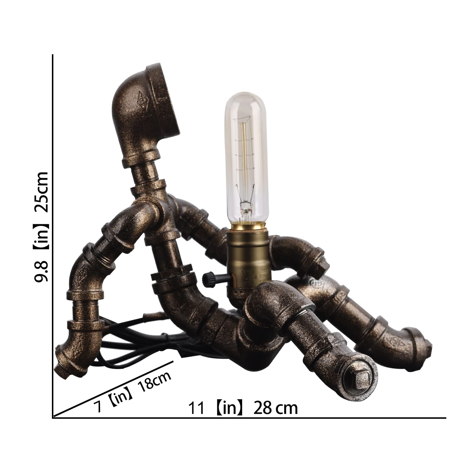Dovdov Steampunk Table Lamp, Creative Robot Design Industrial Water Pipe Lamp, Retro Decoration Personality Creative Cool Atmosphere Decoration Lovely Lamp (E-Bronze)