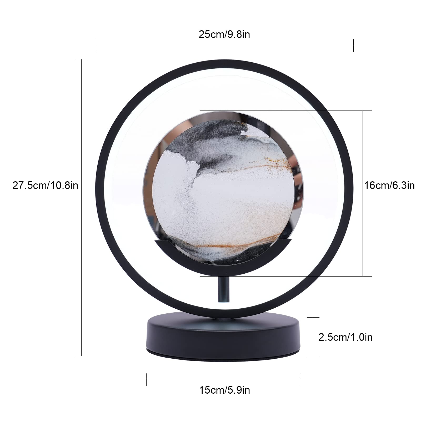 Dyrabrest Round Nongmo Landscape Painting Style Table Lamp, Moving Sand Art Picture With Led Light, Dimmable Nightstand Lamp For Home Office Desk Lamp Decor