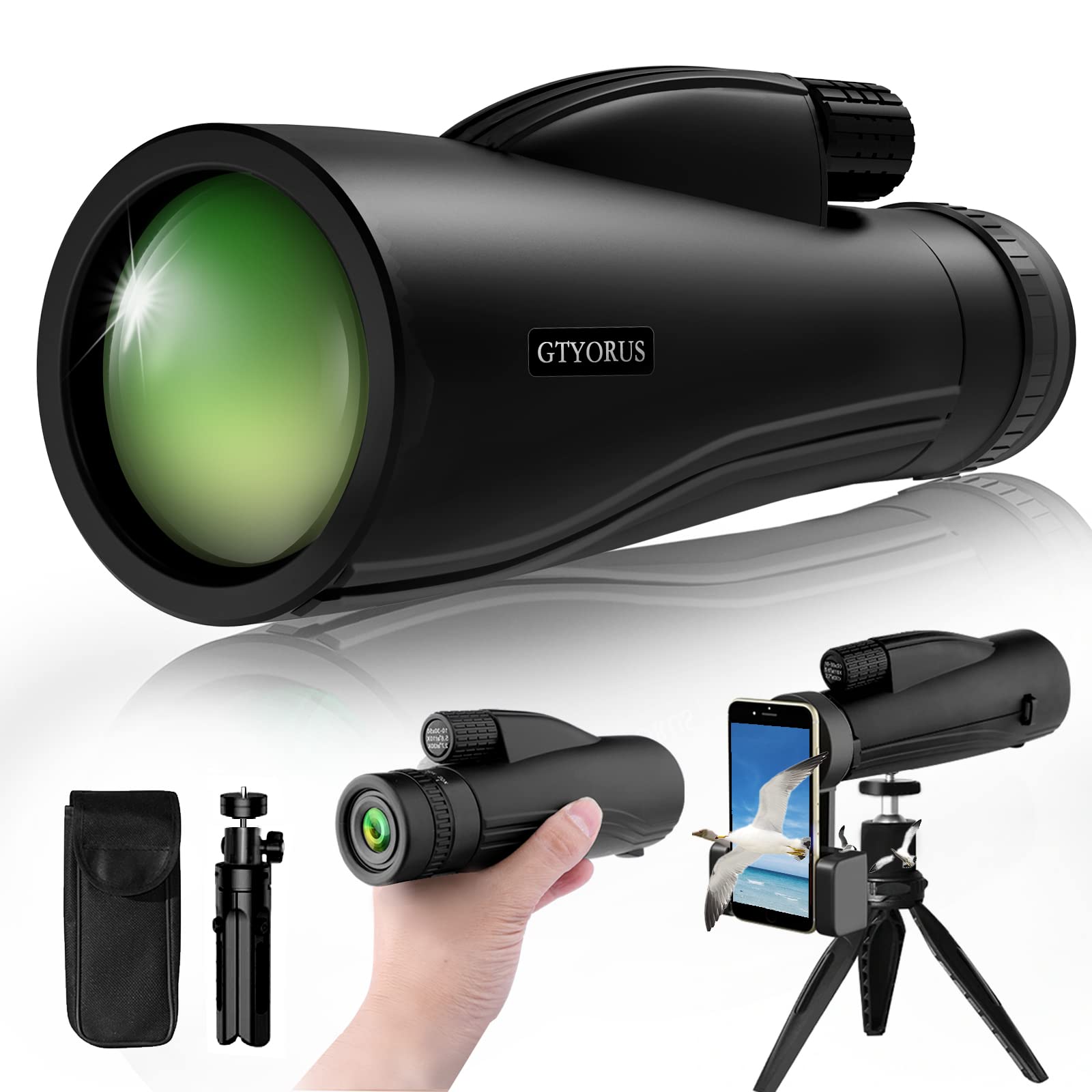 Gtyorus 10-30X50 Monocular Telescope - Low Night Vision Hd Monoculars With Smartphone Adapter & Tripod Waterproof Bak4 Prism - High Power Long Range Scope For Bird Watching Travel Camping Hiking