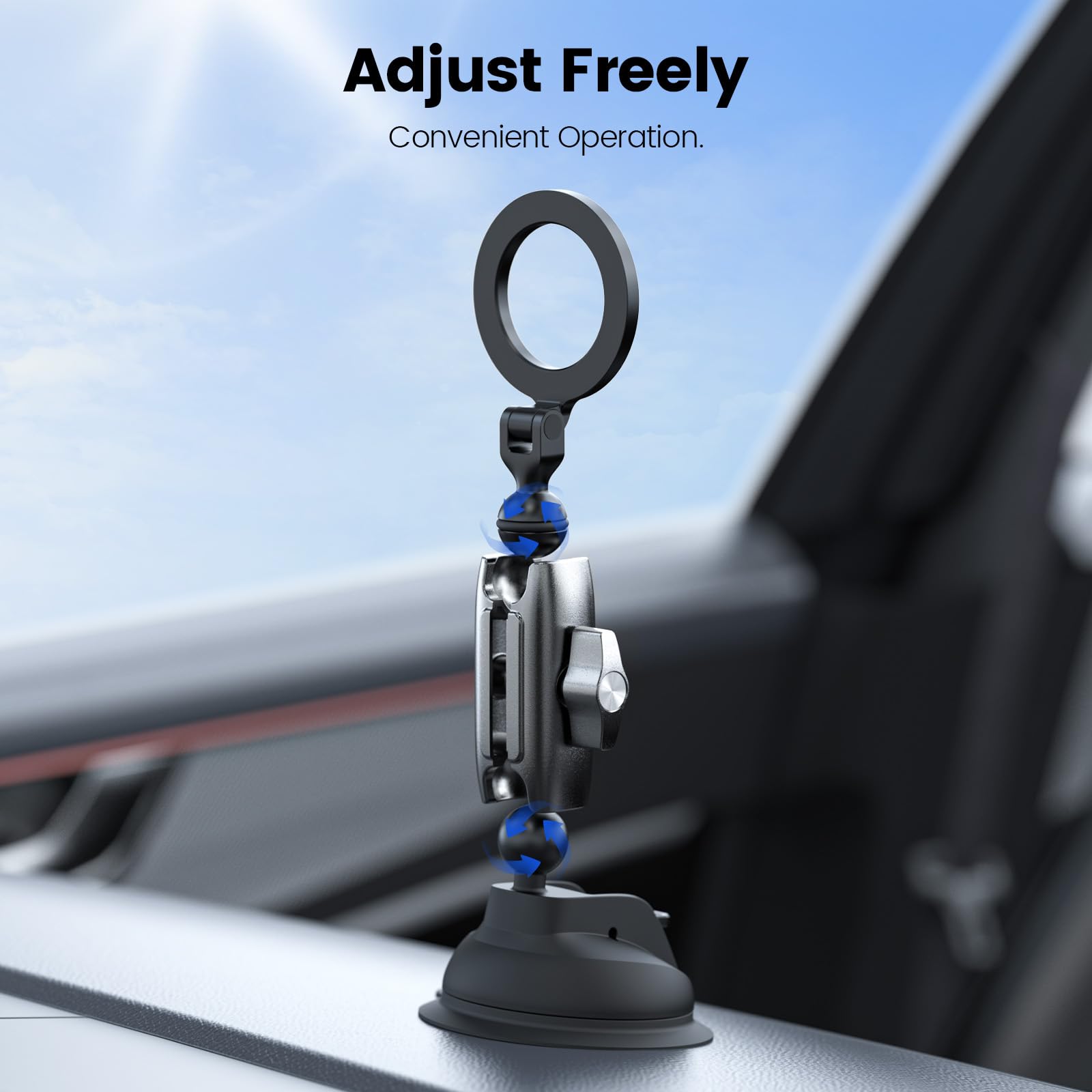 Telesin Telesin° Magnetic Aluminum Suction Cup Car Phone Holder For Video Recording, 360° Adjustment Car Phone Mount Dashboard Phone Holder For Magsafe, Windshield Window Dash Vent Mount For Iphone Android