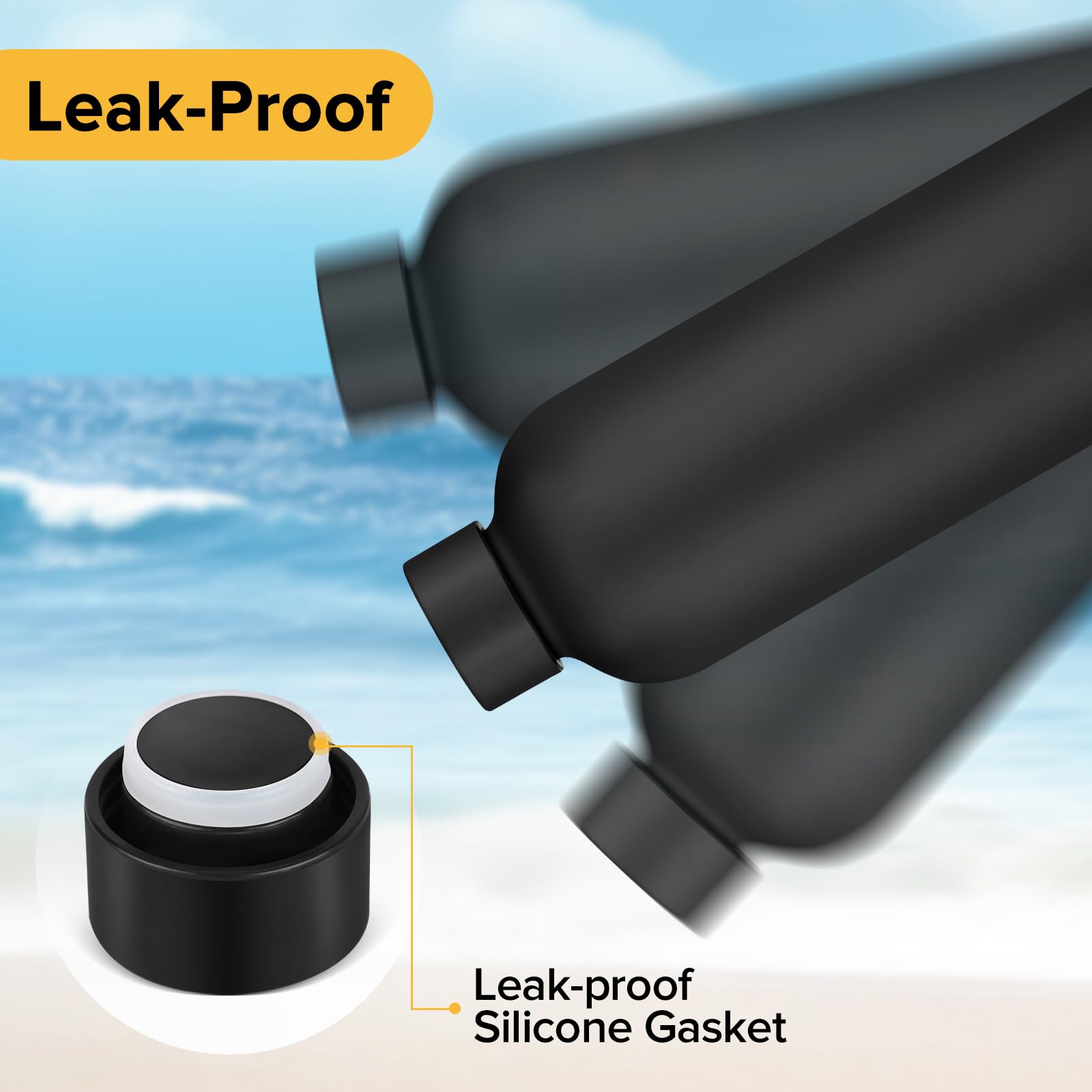 Insulated Water Bottle With Lid, 17 Oz Reusable Leak-Proof Metal Stainless Steel Water Bottles