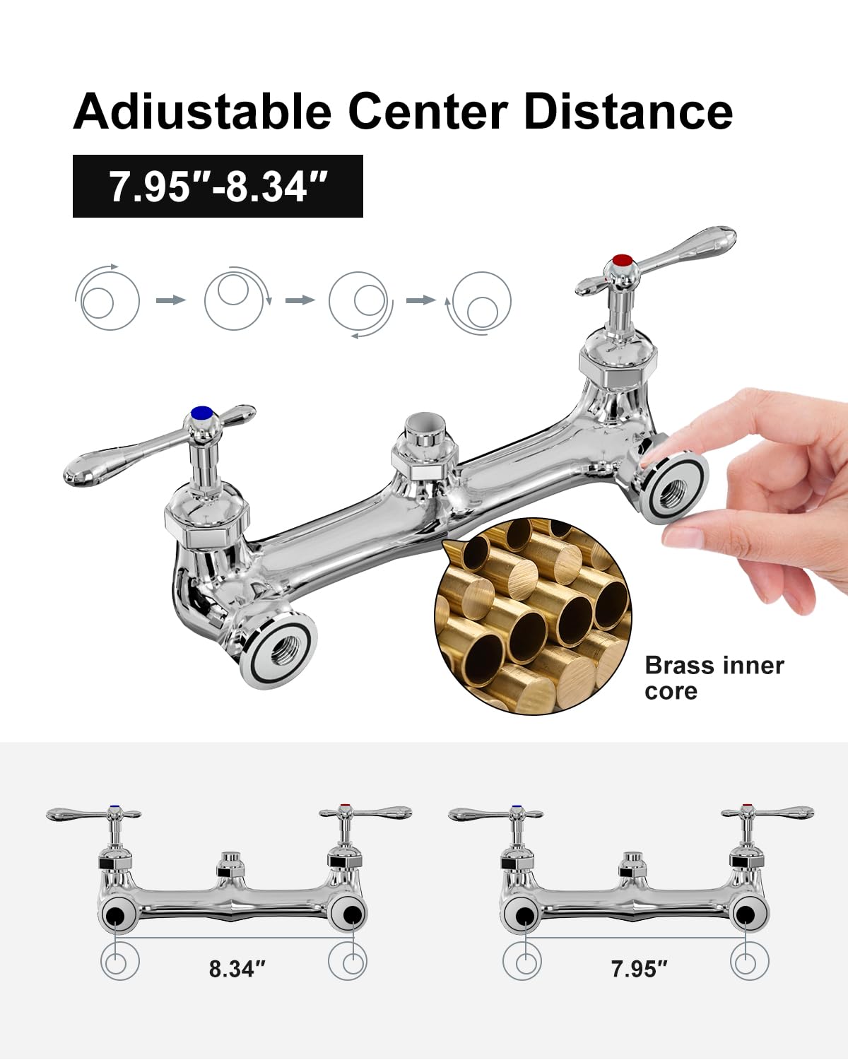 Qanbain Commercial Sink Faucet,Commercial Faucet With Sprayer Adjustable Center Wall Mounted Restaurant Faucets,12" Spout Andpull-Down Pre-Rinse 25” Height Suitable For 1, 2 Or 3 Sinks