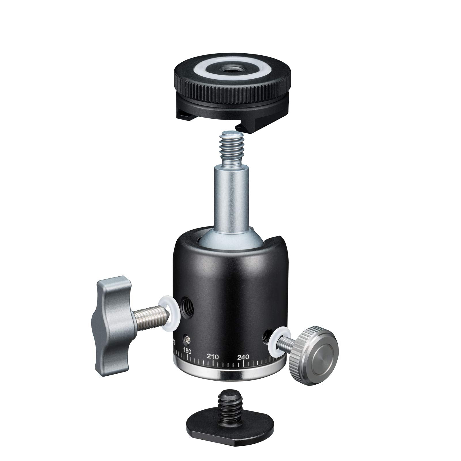 Insstro Camera Tripod Ball Head With 1/4" Hotshoe Mount Adapter - Metal Professional Panoramic Ballhead 360° Pan 90° Tilt For Dslr Mirrorless Camera/Light Stand/Video Camcorder/Phone/Gopro
