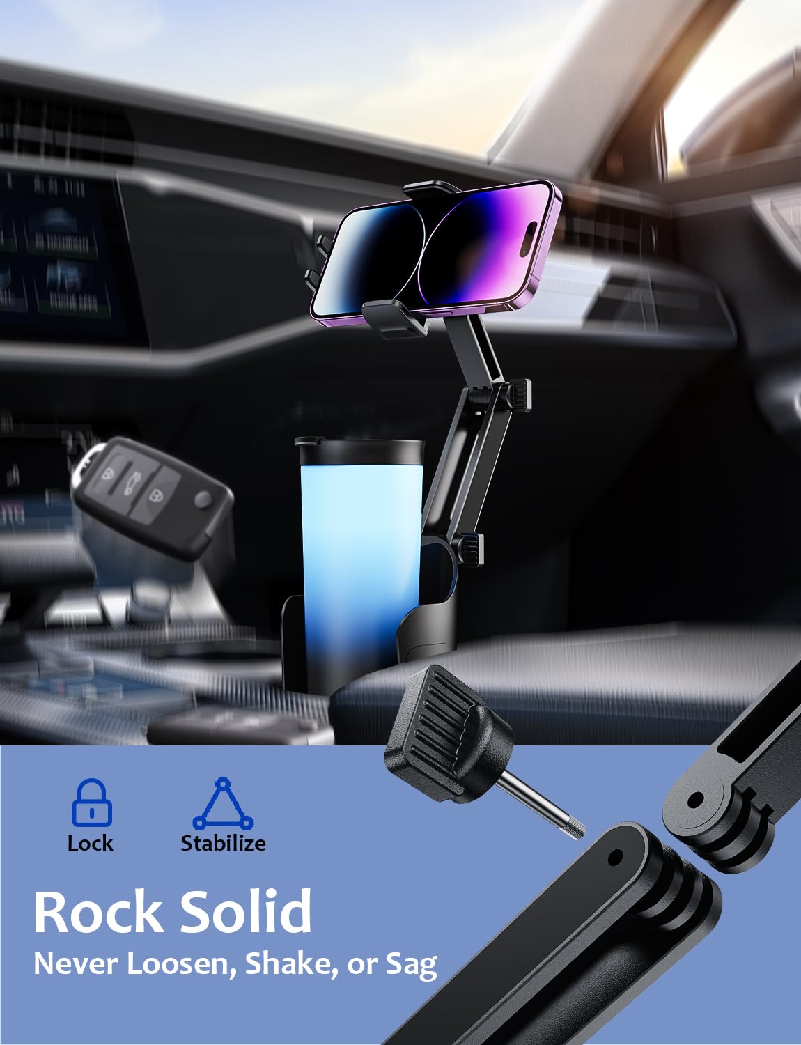 Tryone 2-In-1  Version Cup Phone Holder For Car: Car Cell Phones Cup Stand Expander With Height Adjustable Arm Fit For Truck  Suv  Automobile Compatible With Iphone & Samsung & Android Smartphones