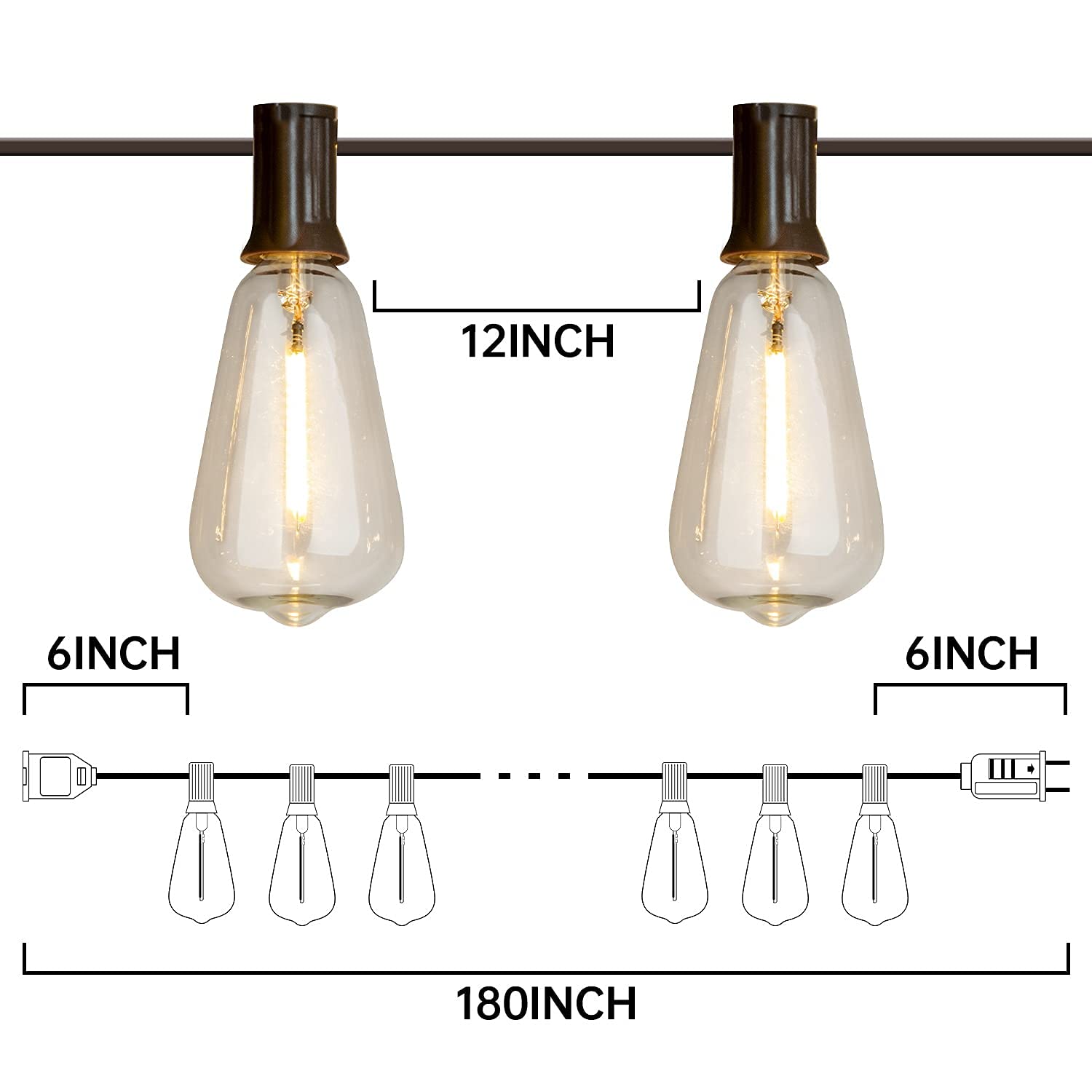 Vanthylit Outdoor String Lights, 15 Ft Patio String Lights With Led Filament Bulb Waterproof Lights Retro Vintage Edison Bulbs For Backyard Patio Bistro Party Garden Connectable