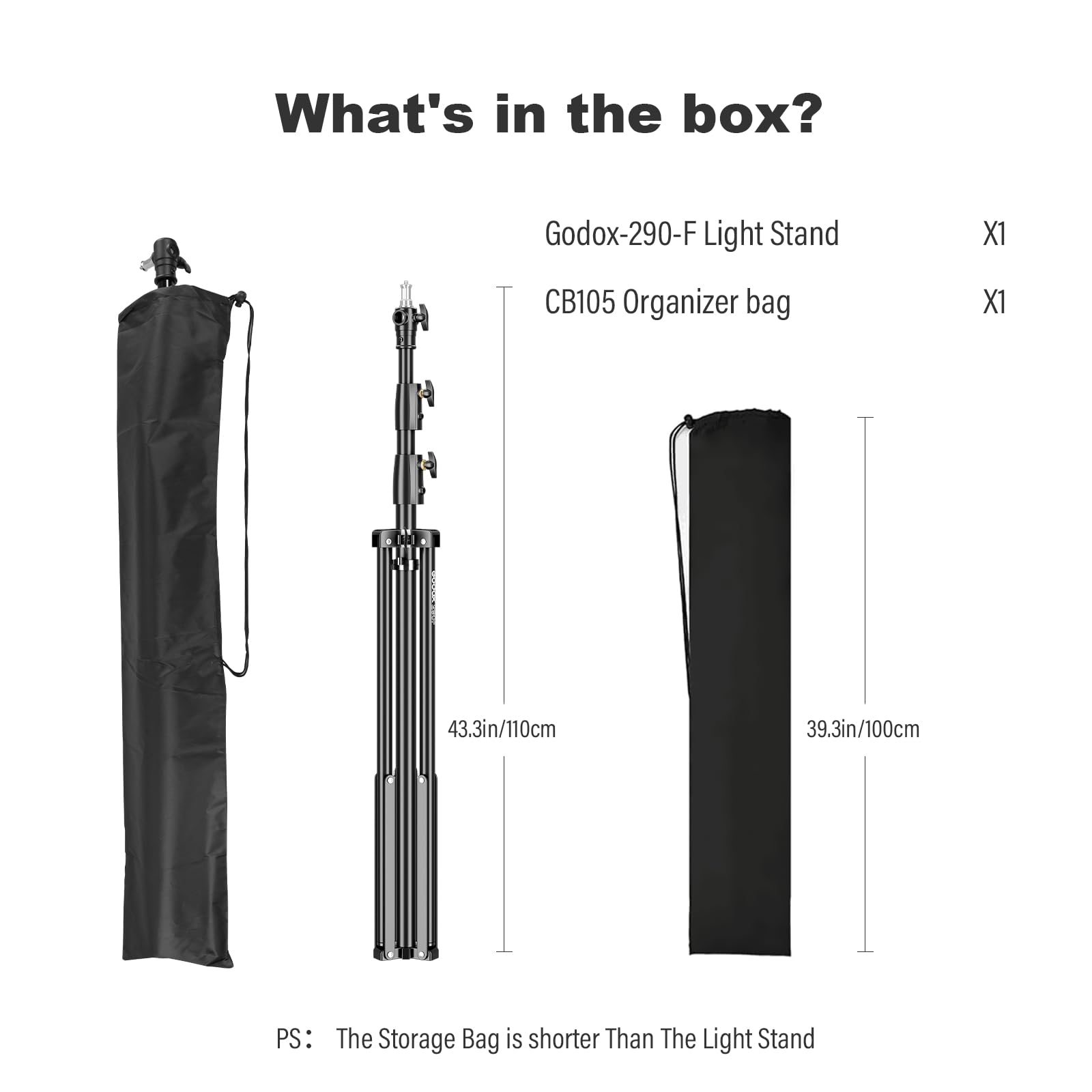 Godox Light Stand 112In/9.3' Photography Light Stand Heavy Duty With 1/4” To 3/8” Universal Screw Carry Bag Portable For Photography Studio Portrait Shooting