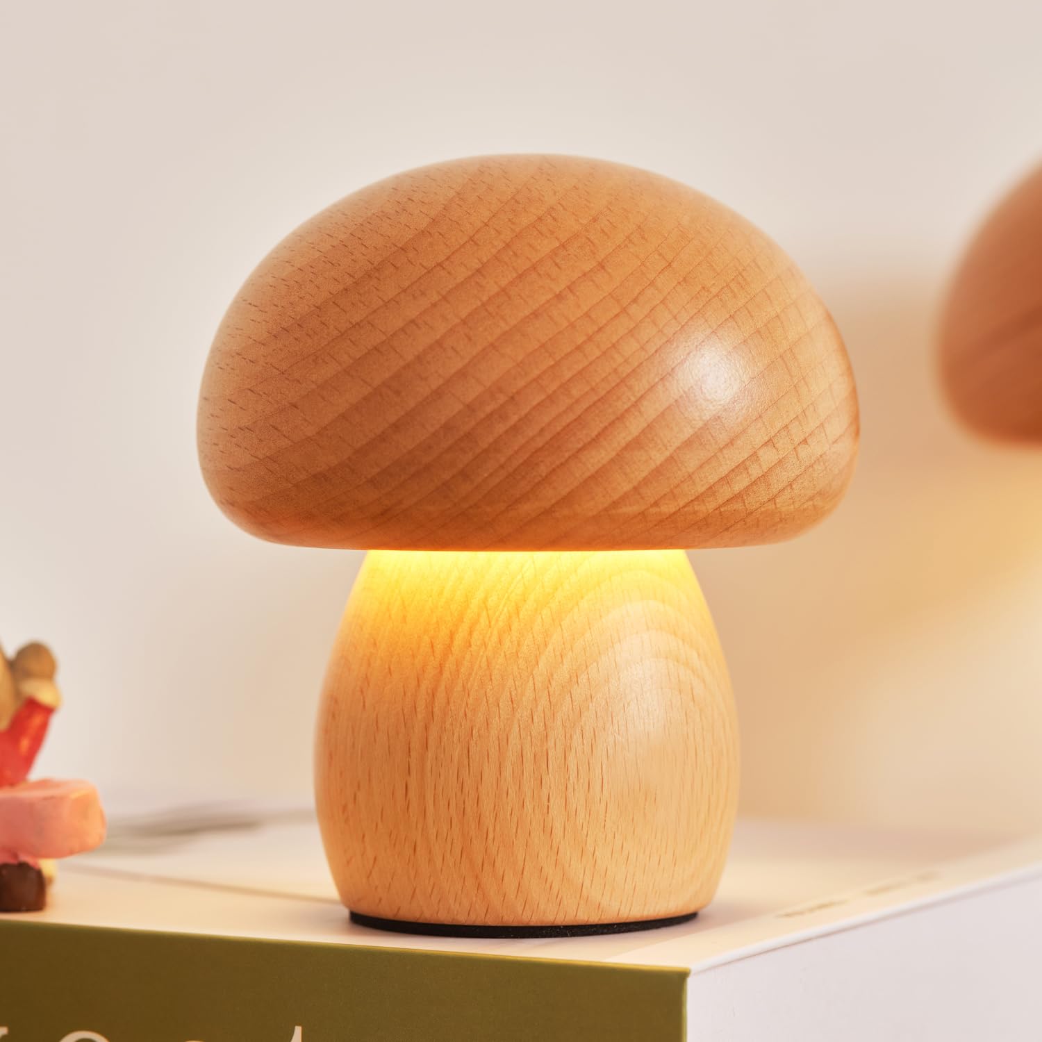Lonrisway Led Creative Mushroom Table Lamp, Wood Desk Lamp, Bedroom Bedside Night Light, Dimmable Led Lighting, Creative Home Decor Table Lamp, Unique House Warm