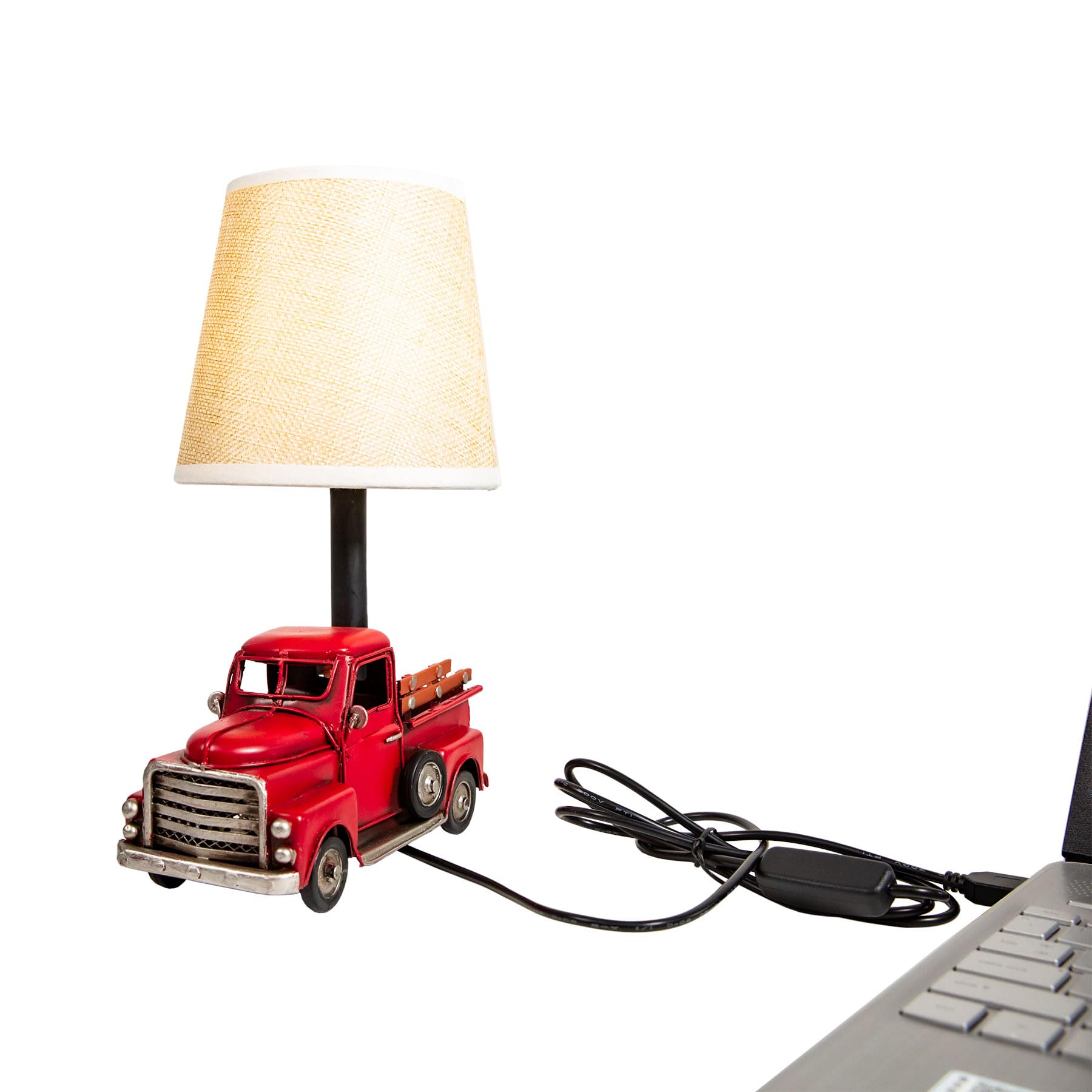 Berfutall Berfutall-Decorative Rustic Red Vintage Truck Usb Table Lamp，Night Light With Burlap Shade, 6.7 X 4.7 X 6.7 Inches