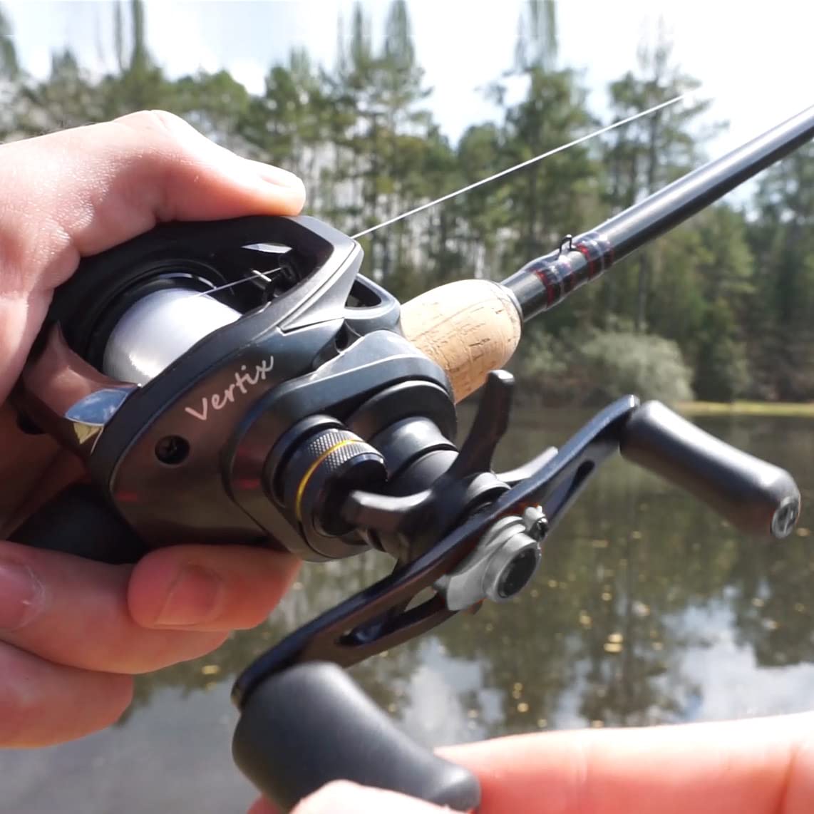 Tempo Baitcasting Reel, Super Smooth 9+1 Bb,20Lbs Carbon Fiber Drag, 6.6:1 Brass Gear Ratio Low Profile Design Fishing Reel, Magnet Braking System Baitcaster Reel,Dark Grey Left
