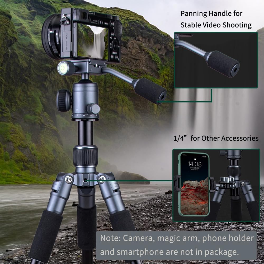 Jafuqaw Portable Desktop Mini Tripod With Panning Handle, 20" / 52Cm Desk Tabletop Aluminum Alloy With 360° Ball Head, Compact Tripod For Dslr Camera Video Camcorder, Load Up To 13Lb / 6Kg