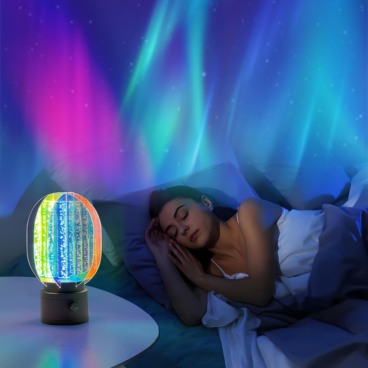 Lampe House Cordless Rechargeable Table Lamp With Aurora Effect, Night Light For Bedroom With 360 Rotation, Battery Operated Desklamp For Living Room, Small Lamp For Desk Workstation, Mood Lighting Mini Lamp