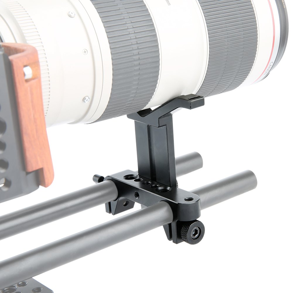 Niceyrig Long Lens Support Bracket Height Adjustable With 15Mm Rod Clamp For Follow Focus Dslr Camera 15Mm Rail Block System