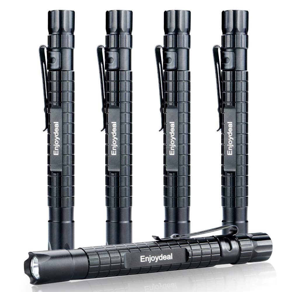 Enjoydeal 5Pcs Led Pen Light Flashlight Ultra Slim 1000Lm Penlight Waterproof Pocket Flashlight For Indoor Outdoor Inspection Work Repair And Emergency 5.5Inch