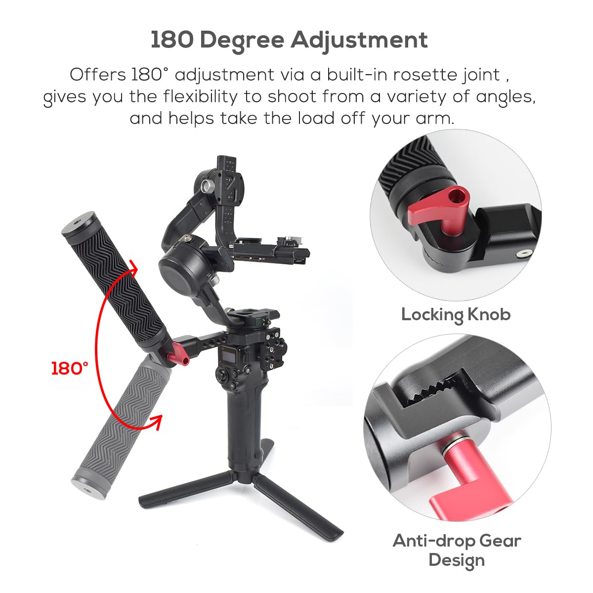 Eaxanpic Gimbal Adjustable Handle Grip For Dji Ronin S/Sc/Rsc2, Stabilizer Handgrip Extension Bracket With Cold Shoe Mount 1/4 3/8 Threaded Holes For Video Light, Microphone, Monitor