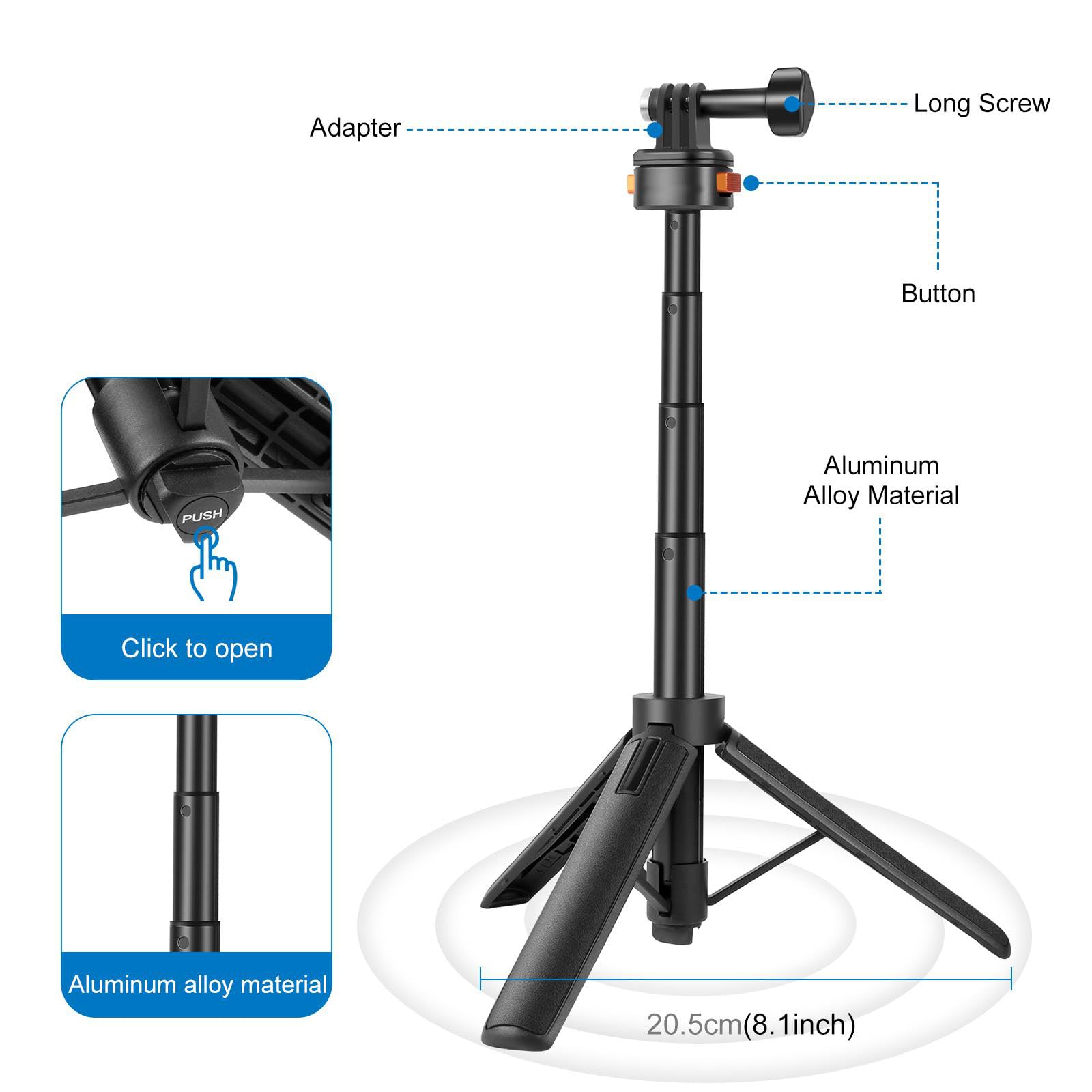 Xkdaich Magnetic Mini Tripod For Camera, Quick Release Selfie Stick Extendable Desktop Tripod Stand For Go Pro Hero 13/12/11/10/9 For Dji Pocket 3/Action 5 Pro/4 For Insta 360 X4/Ace Pro