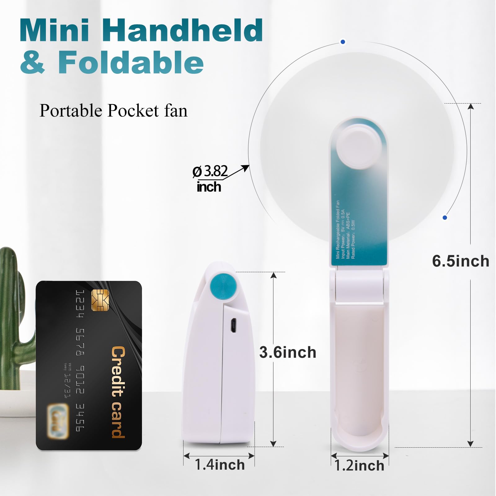 Personal Handheld Fan, Mini Portable Pocket Fan, Small Lightweight Usb Rechargeable For Home Sports