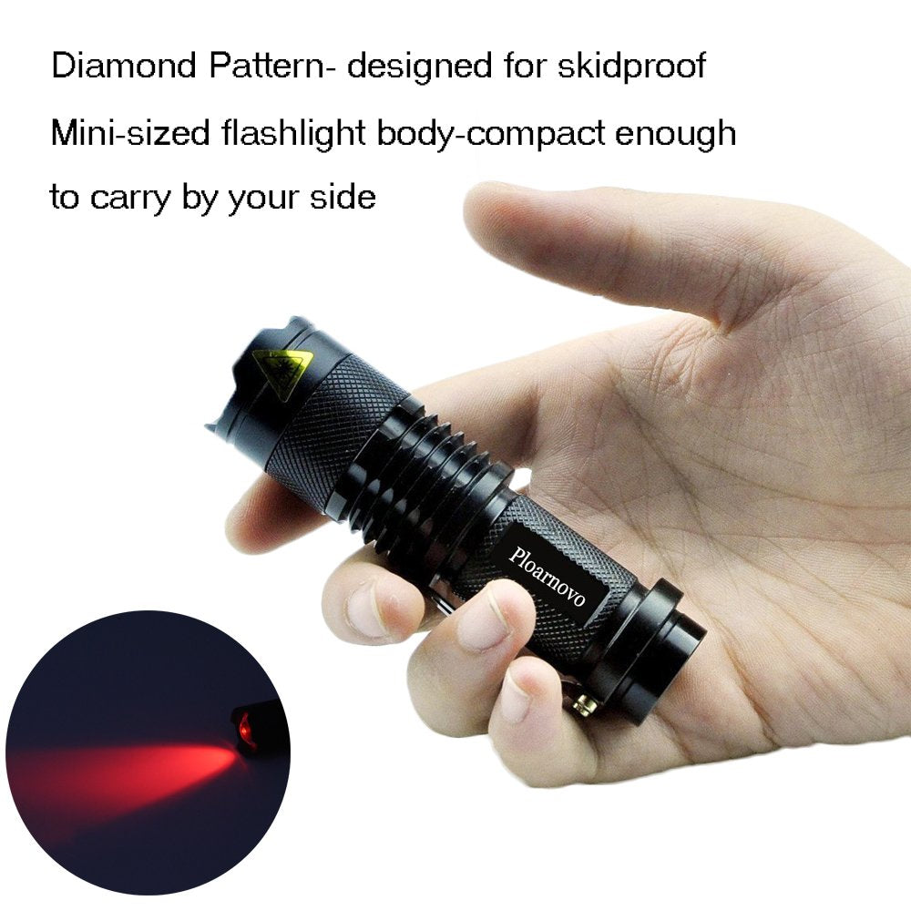 Ploarnovo Red Light Flashlight Single Mode Zoomable Powerful Red Flashlight For Astronomy, Aviation, Night Observation,3-Pack