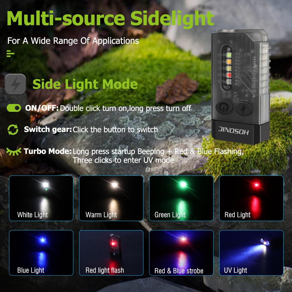 Hosonic E9 Small Edc Flashlight Powerful 1000 Lumens, Rechargeable Mini Keychain Flashlights With 365Nm Uv Red Blue Light 12 Modes, Magnetic Flash Light Ipx4 Waterproof