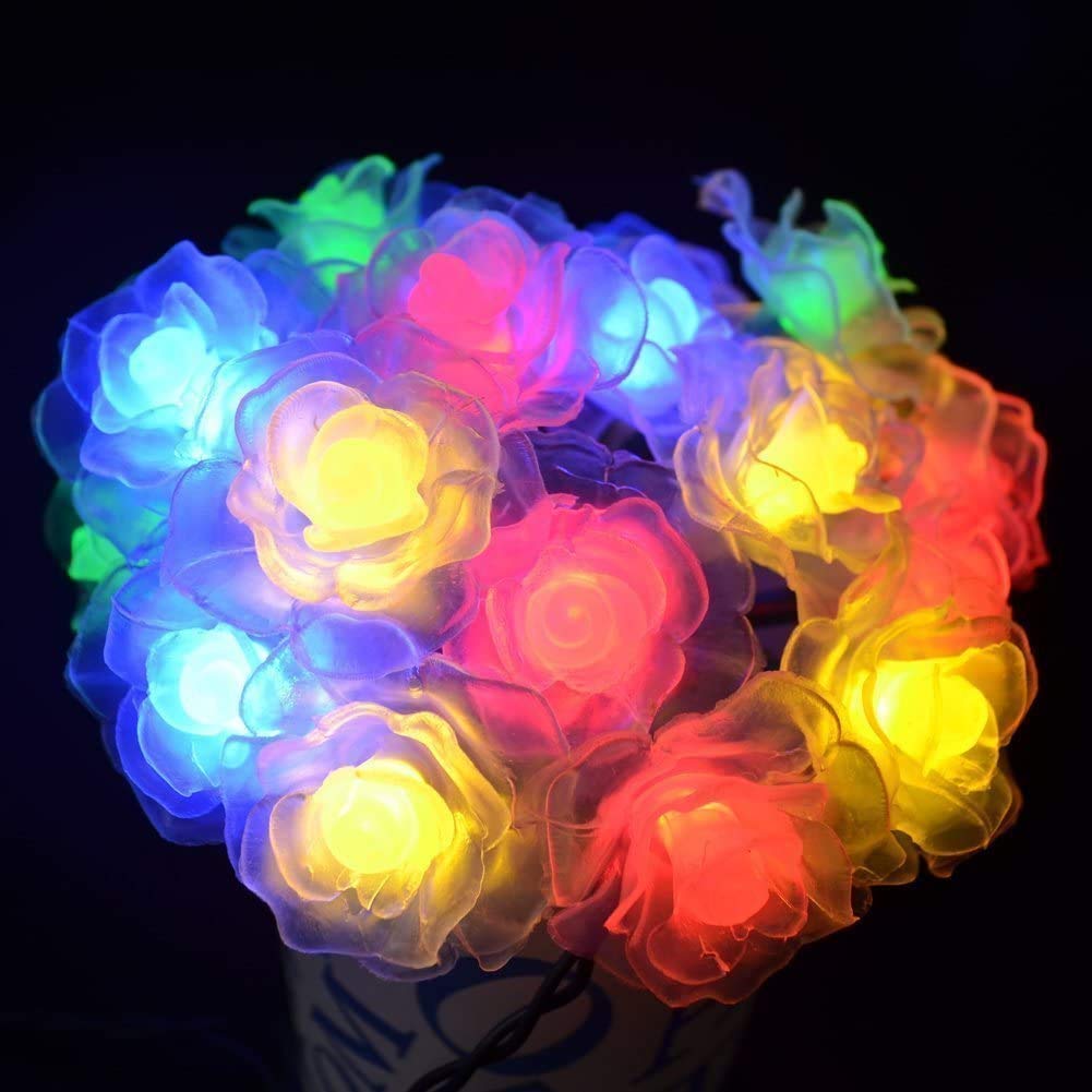 Amzstar 30Led Rose Flower Solar Strings Lights, Waterproof Outdoor Lights Solar Fairy Lights 20Ft Led Flower Lights Decoration Lights For Outdoor,Lawn,Wedding,Patio,Party (Multicolor)