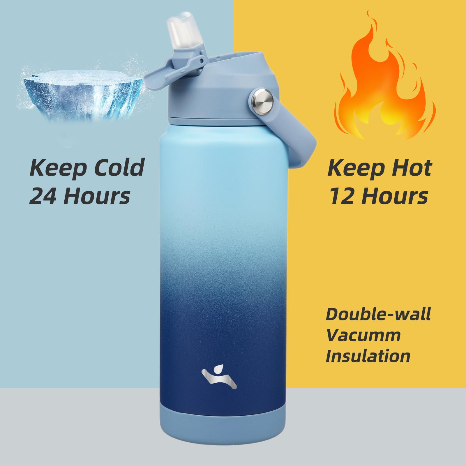 Insulated Water Bottle With Straw Lid,24 Oz Stainless Steel Vacuum Metal Bottle