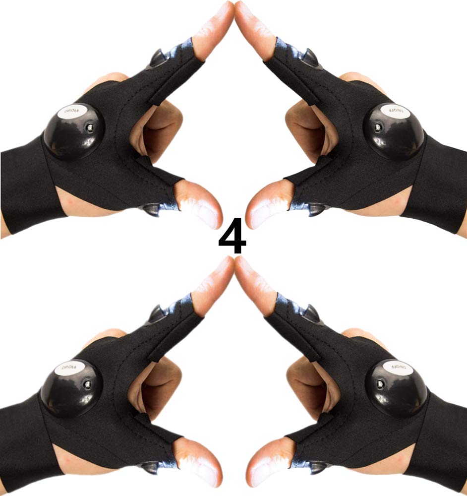 Aosbet 4Pcs Led Flashlight Gloves Light Fingerless Outdoor Fishing Gloves Tool Gadgets  For Repairing Working For Men Women Camping Hiking (2 Pairs)