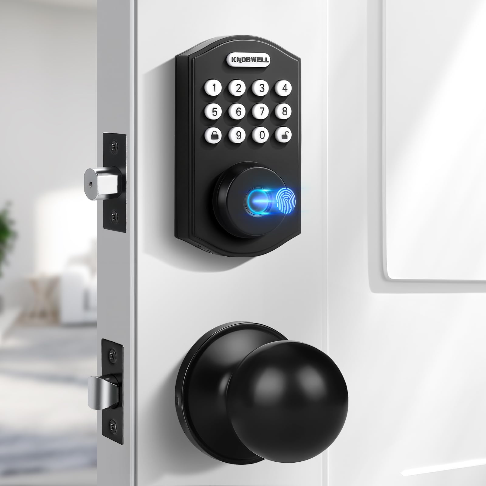 Knobwell Electronic Keypad Deadbolt With Door Knob, Keyless Entry Door Lock With Handle, Smart Lock For Front Door, App Control Keypad Biometric Electronic Digital Door Lock