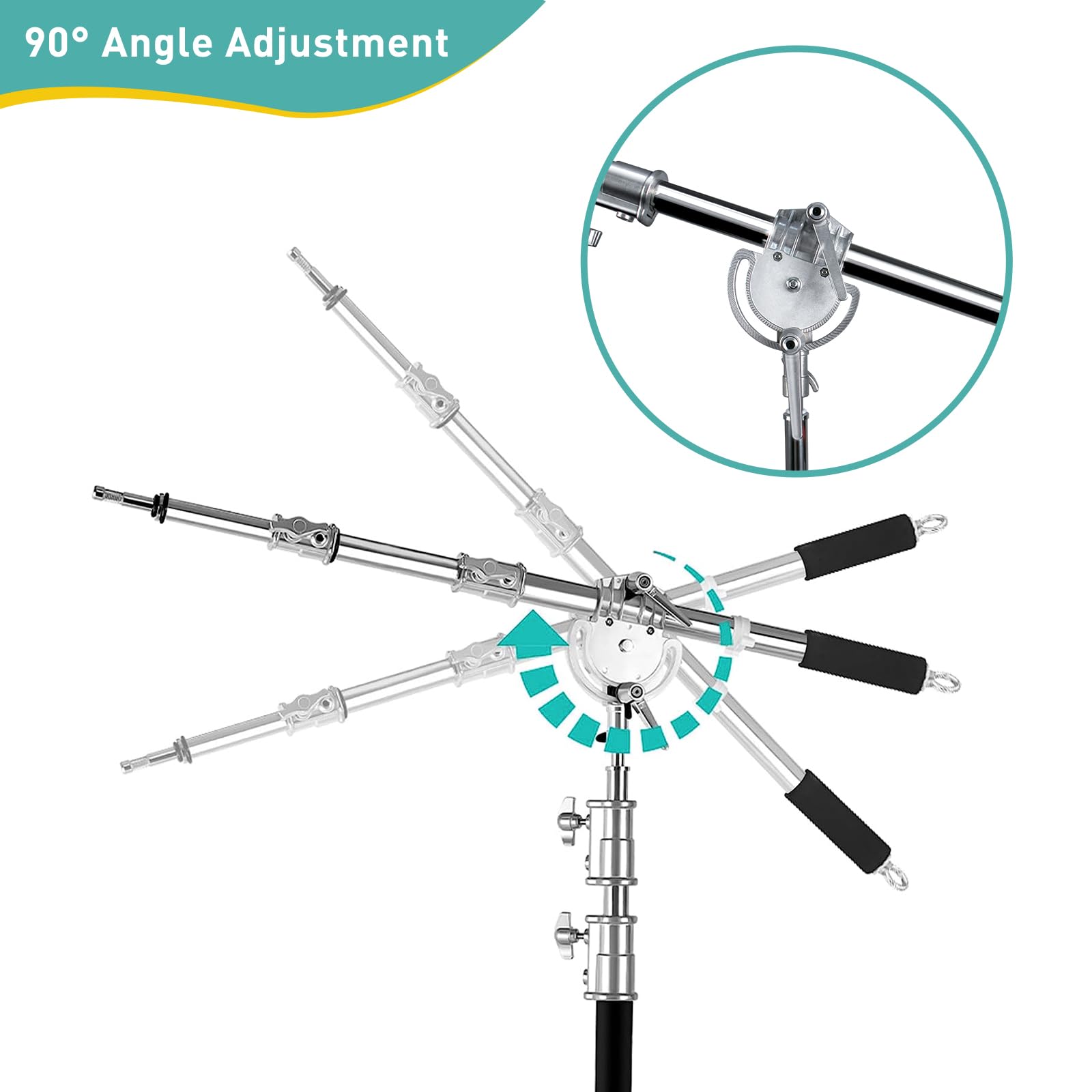 Youtin Heavy Duty Light Stand With Casters And Boom Arm, Adjustable Tripod Stand Stainless Steel,Photography Wheeled Base Stand For Studio Softbox, Monolight, Reflector