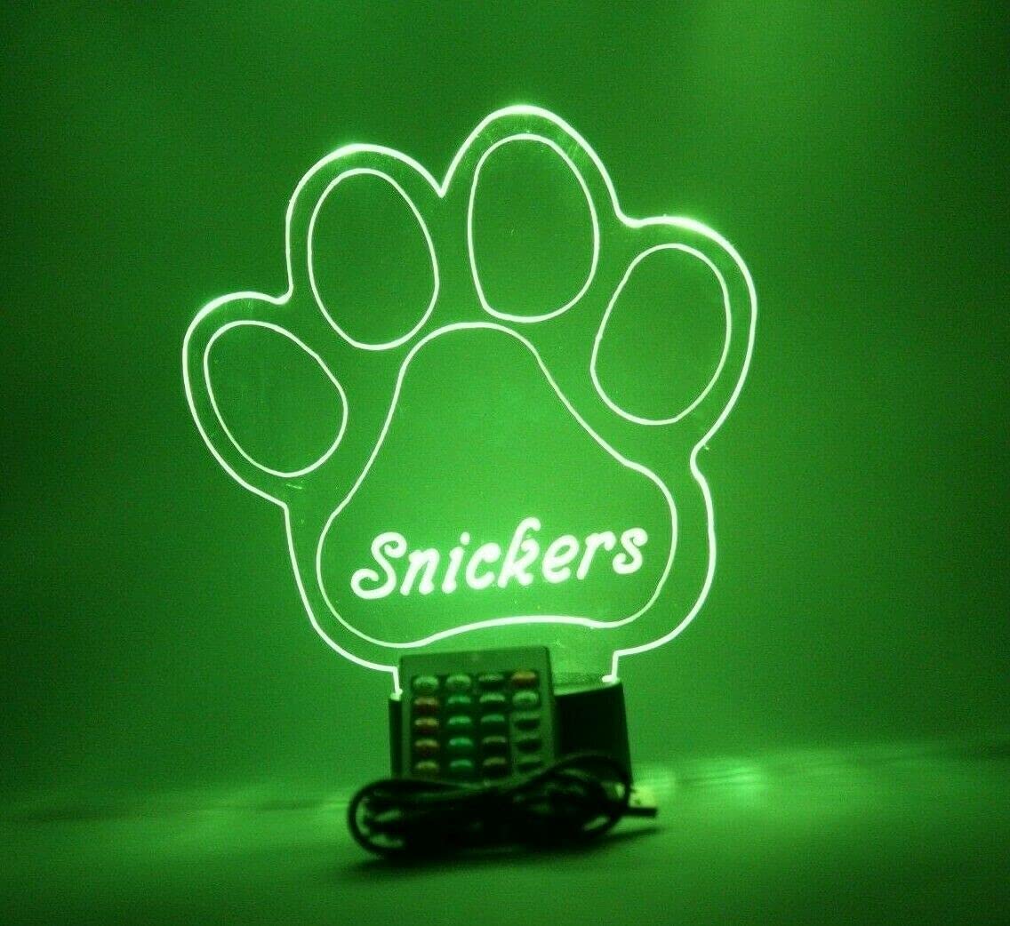 Mirror Mania Paw Print Light Up Lamp Led Personalized Animal Puppy Dog Paw Print Engraved Table Lamp - It'S Wow, With Remote, 16 Color Options, Dimmer, Engraved, Great