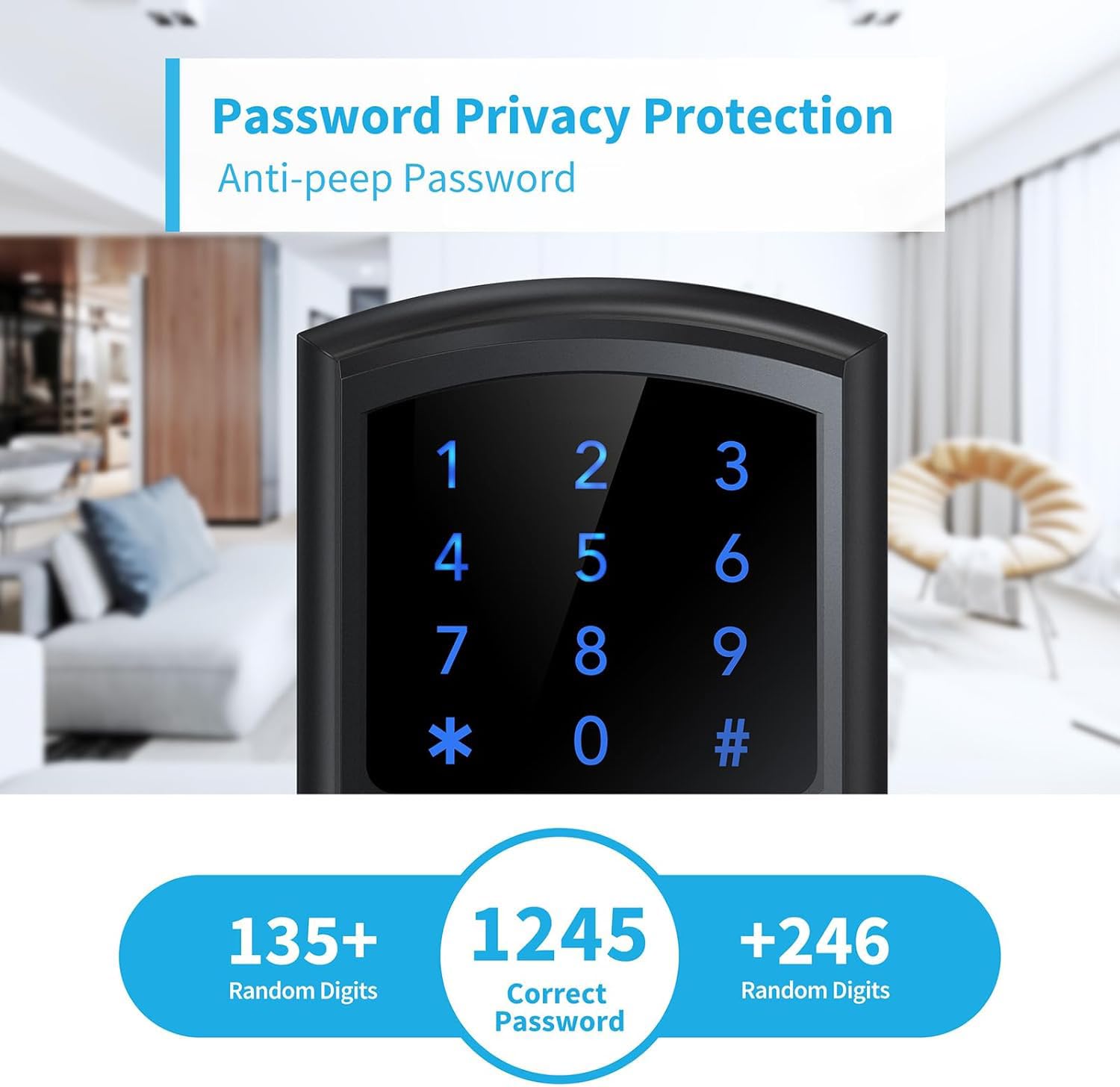 Signstek Keyless Entry Door Lock With Handle, Digital Keypad Door Knob, Smart Electronic Lock With Code, Touchscreen, Auto-Locking, Matte Black