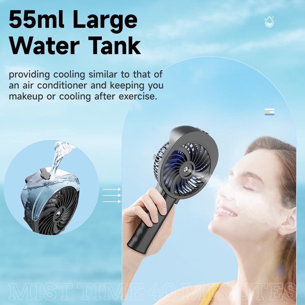 Handfan Personal Misting Fan, 55Ml Large Water Tank, Poratable Handheld Rechargeable Mister Fan