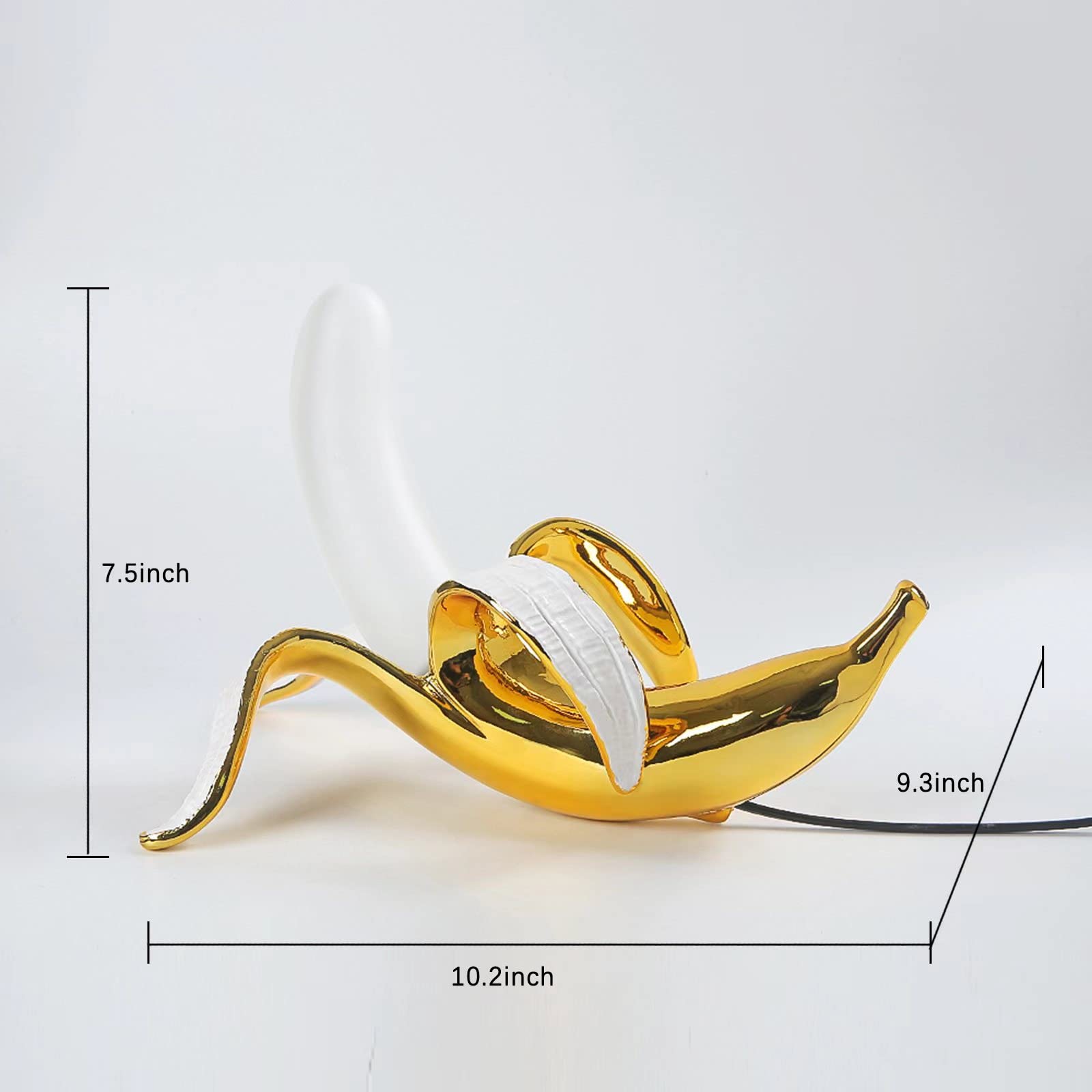 Lazhug Modern Plated Resin Banana Table Lamp Light Novelty Plug In Led Fruit Night Lights,Funky Banana Lamp For Office Decorations Bedroom Atmosphere Lamp (Lying Banana Lamp)