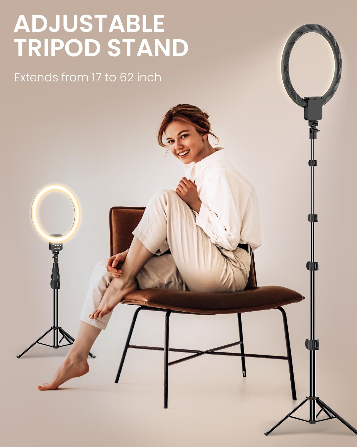 Novteke 12'' Ring Light With 62'' Extendable Tripod Stand, Selfie Ring Light With Stand And 2 Phone Holder For Live Stream/Makeup/Youtube/Tiktok, Compatible With All Phones, Ipads And Cameras (12Inch)
