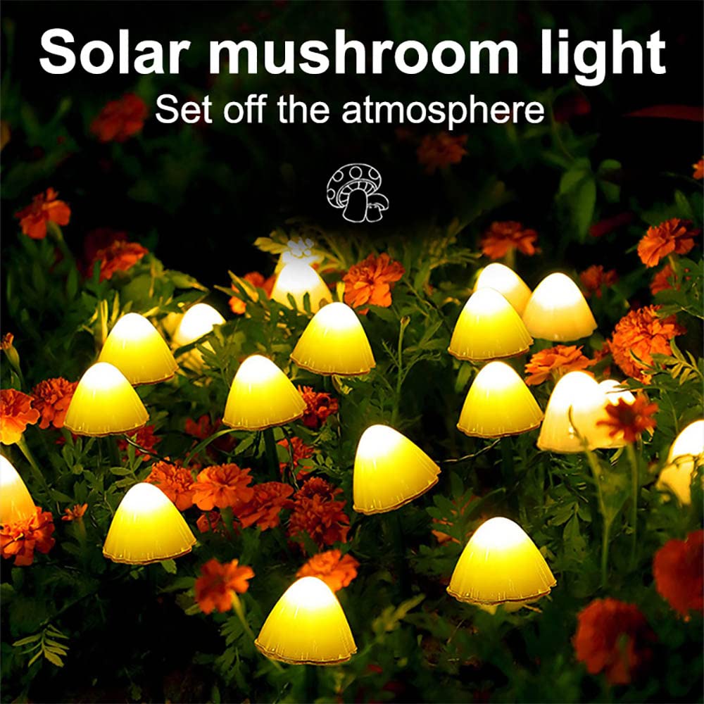 Yoyojames Solar Outdoor Decorative Mini-Mushroom Lights - Set Of Warm White 8 Modes,Solar String Lights For Garden, Backyard, Lawn, Party, Christmas (White)