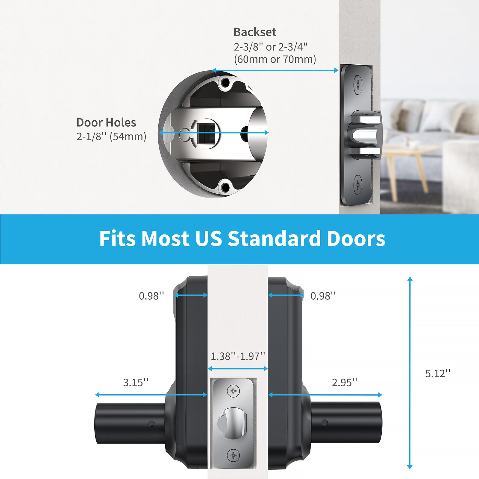 Signstek Keyless Entry Door Lock With Handle, Digital Keypad Door Knob, Smart Electronic Lock With Code, Touchscreen, Auto-Locking, Matte Black
