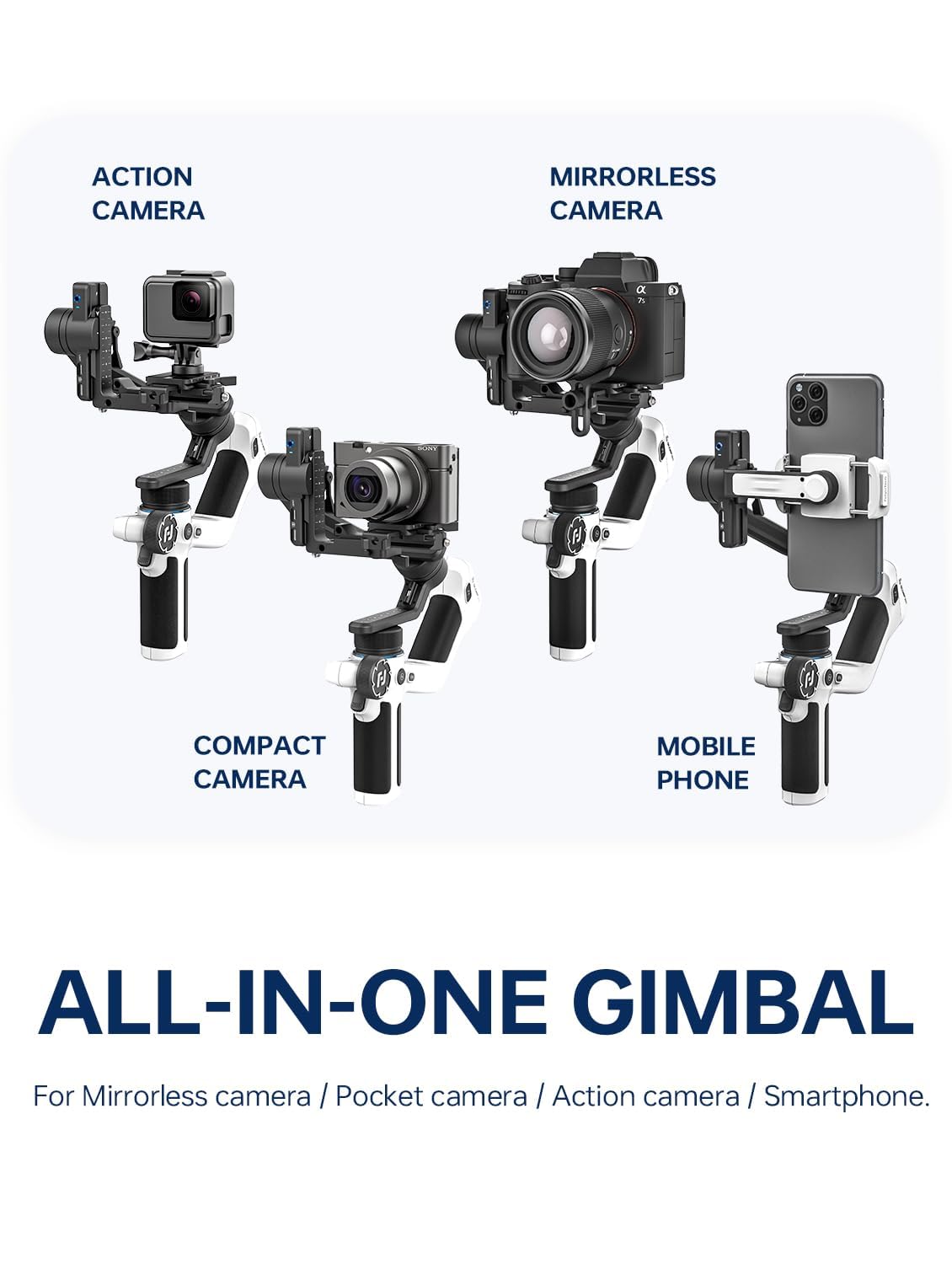 Feiyutech Scorp Mini 2 [White] All-In-One 3-Axis Mirorrless Gimbal Camera Stabilizer For Sony A7Iii Canon R6 Nikon Z30 Fujifilm Gopro11/12 Iphone 16 15 14,Samsung, Ai Tracker,Max 2.65Lb