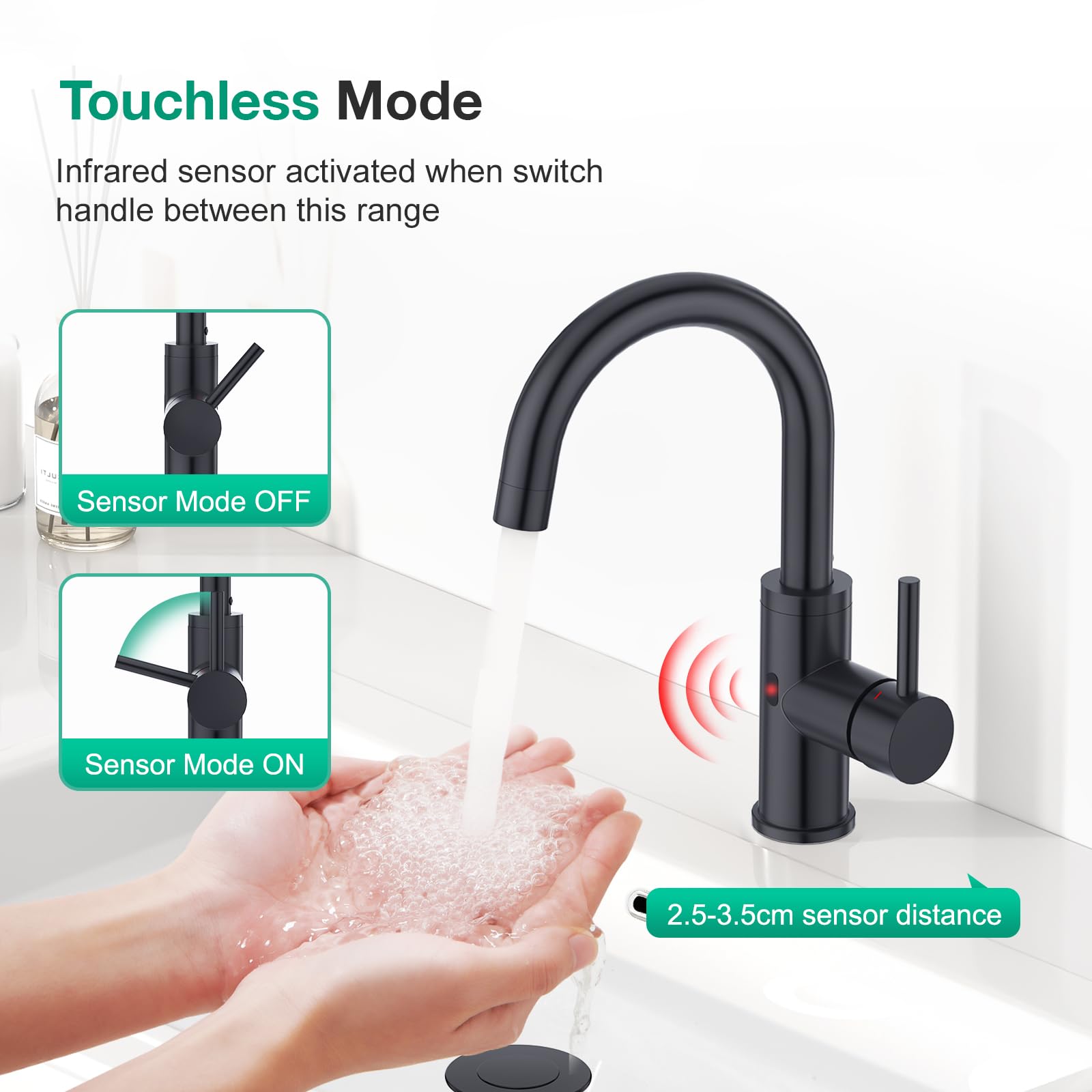 Crea Touchless Bar Sink Faucet,Black Bathroom Facuets 1 3 Holes, Single Handle Bathroom Faucets With Deck Plate,360°Swivel Stainless Steel Small Kitchen Faucet For Mini Pre Sink Rv Vanity Faucet