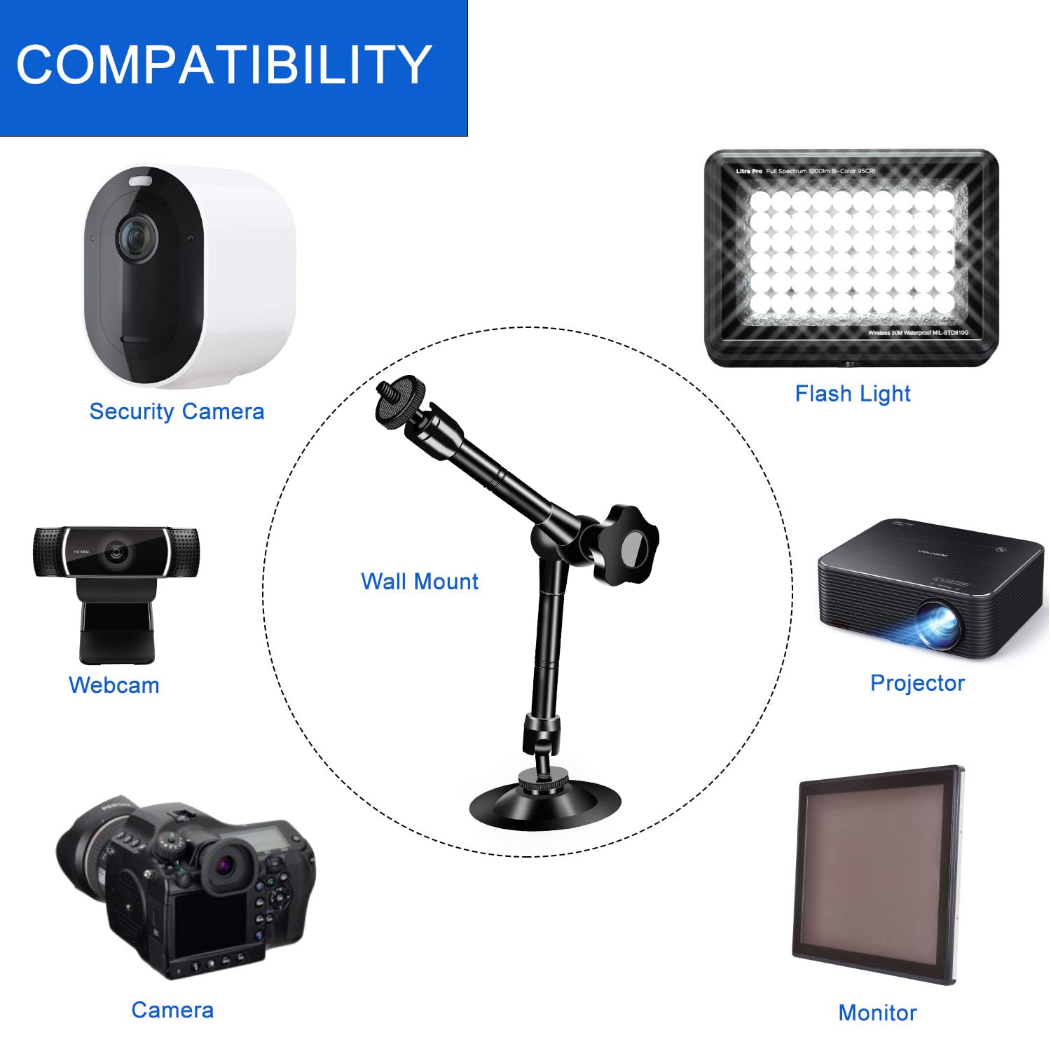Uyodm 2 Pack Articulating Magic Arm Wall Mount Holder Stand Compatible With Cctv Pov Camcorders Cameras, Led Light, Video Lamp,Dslr,Flash,Digital Camera,Security Cameras