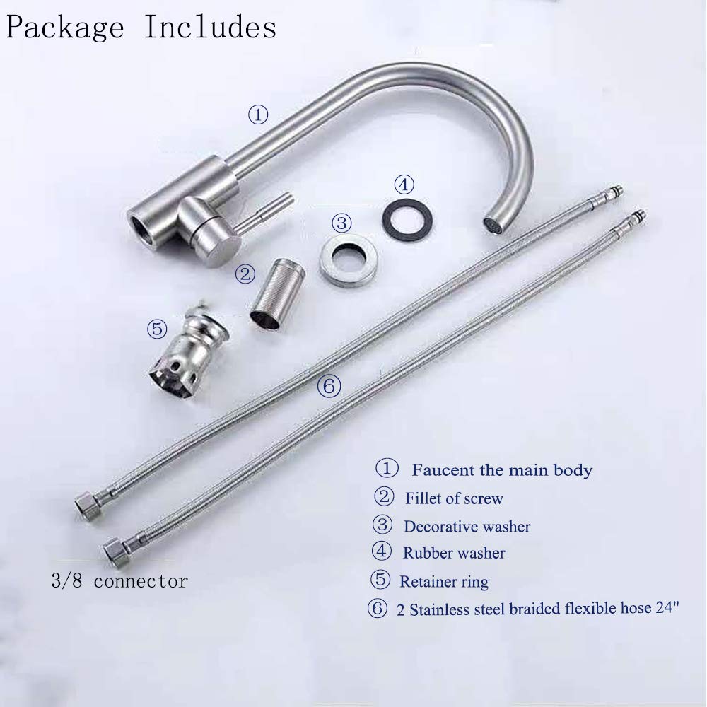Hoyoju Kitchen Sink Faucet Mix - Single Handle Hot And Cold 304 Stainless Steel Kitchen & Bath Fixture - Brushed Nickel Finish