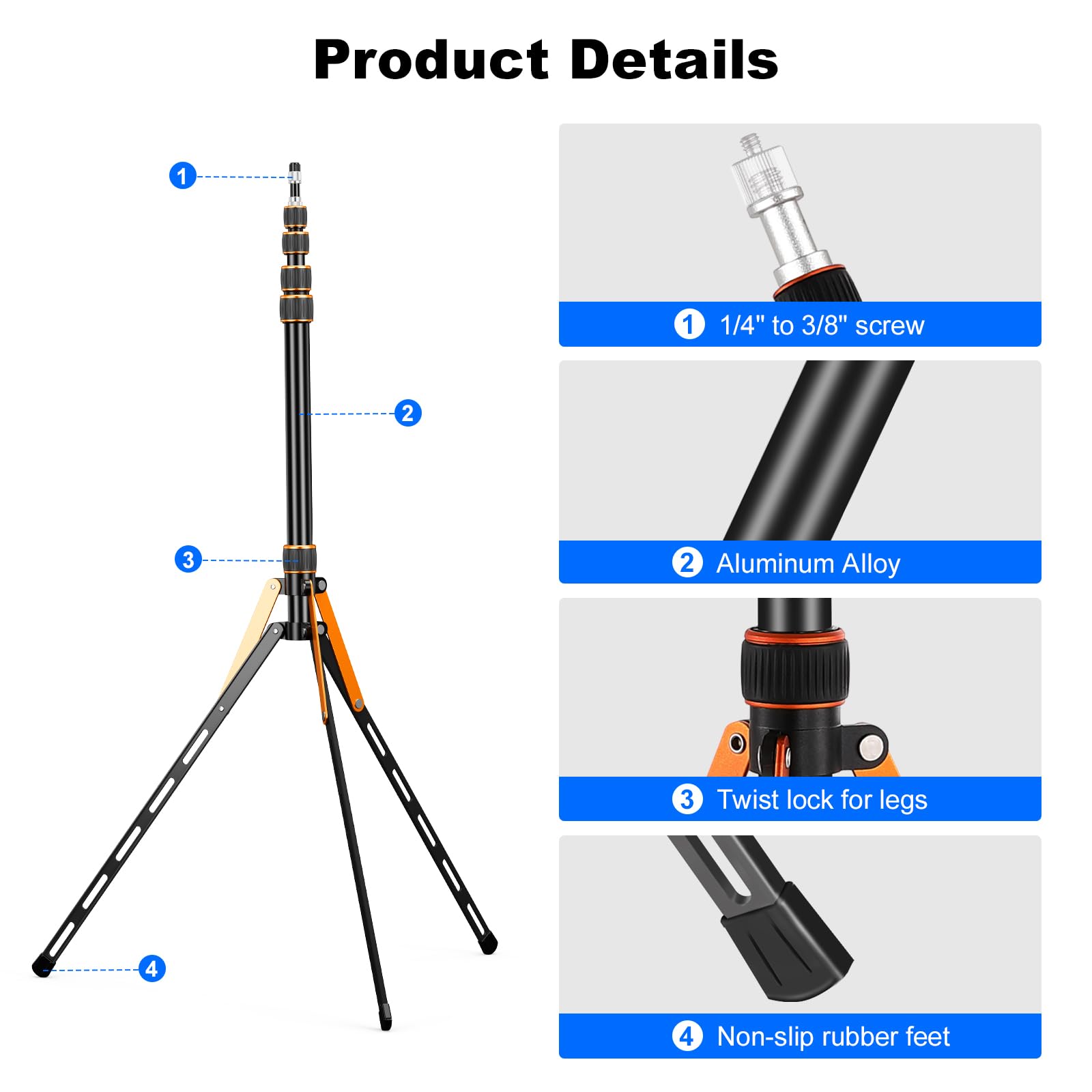 Soonpho Soopho Portable Photography Light Stand Adjustable 7Ft Aluminum Light Tripod Stand With 180° Reversible Leg Reversible Portable Studio Lighting Tripod ，Maximum Height 86.5“/220Cm For Flsah Softboxes