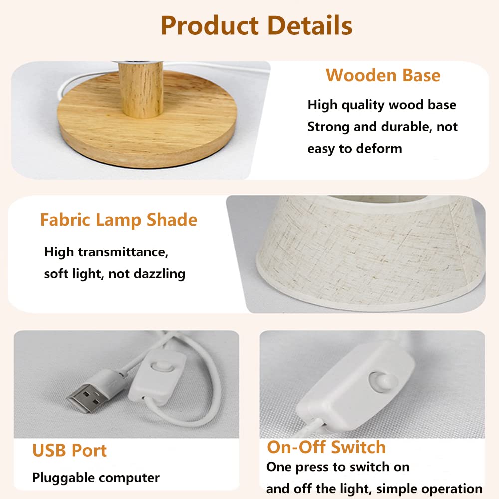 Ykcgg Small Table Lamp,Bedside Table Lamp,Wooden Bedside Lamp Simple Bedroom Lamp Linen Shade Mini Desk Lamp Night Light Nightstand Lamp For Bedroom,Living Room,Kids Room